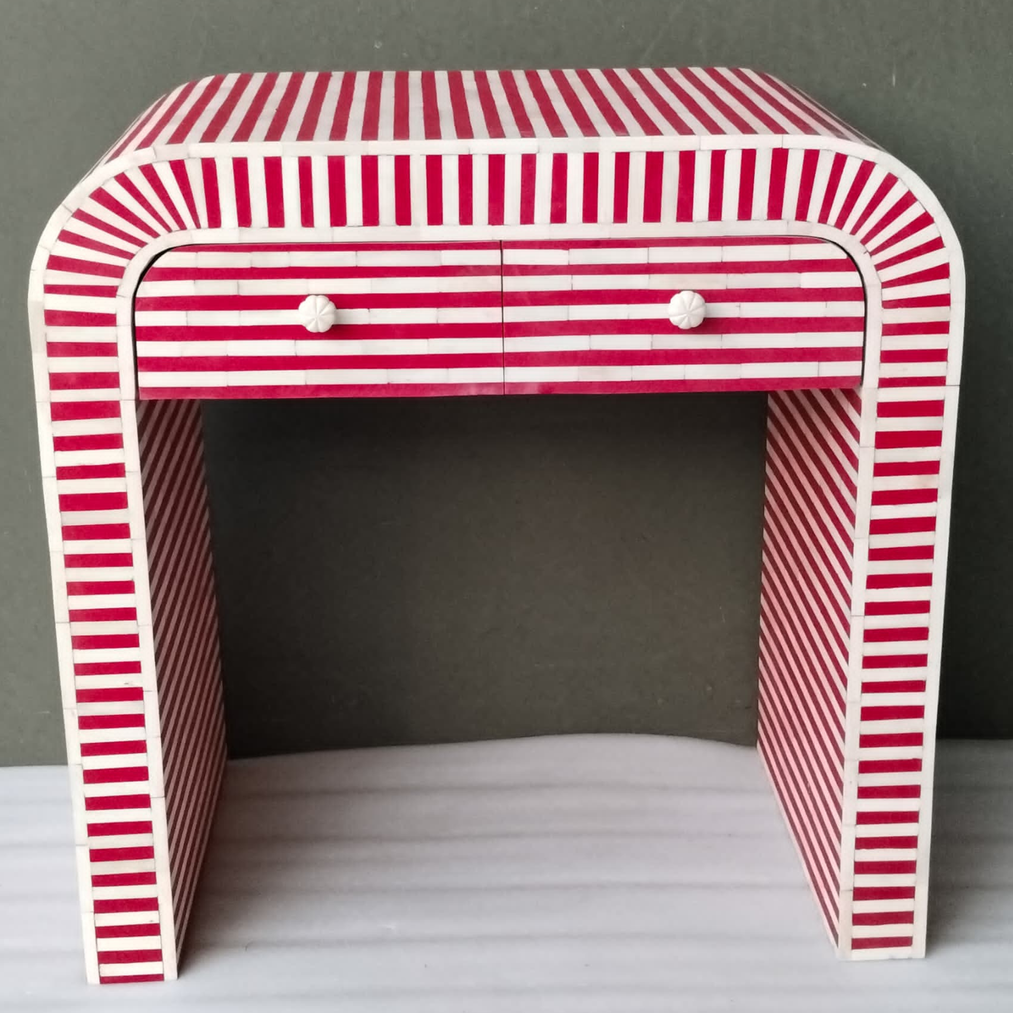 Handmade Bone Inlay Console Table – Red White Striped Entryway Table, Modern Hallway Table, Luxury Inlay Furniture