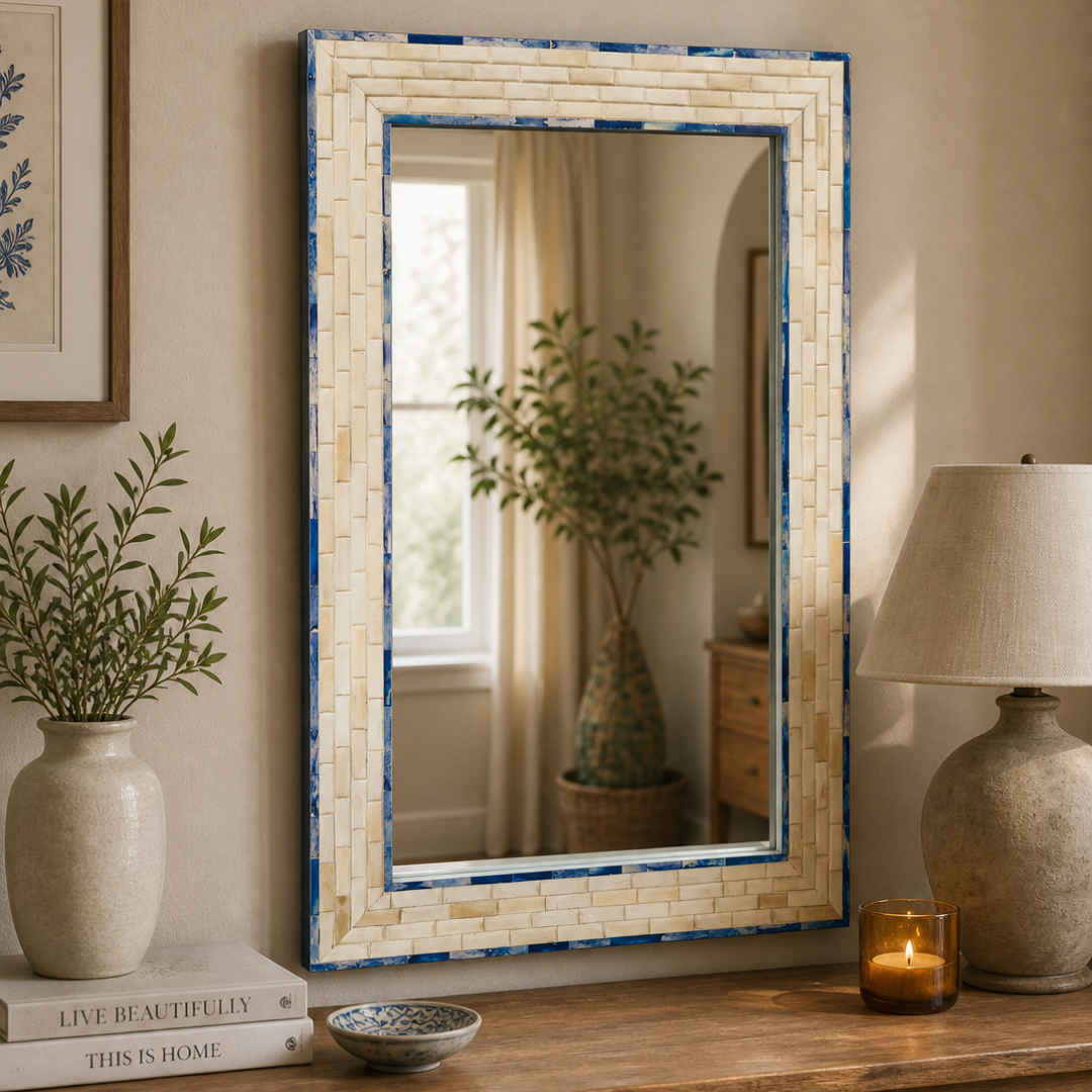 Blue Bone Inlay Mirror – Handmade Decorative Wall Mirror Frame