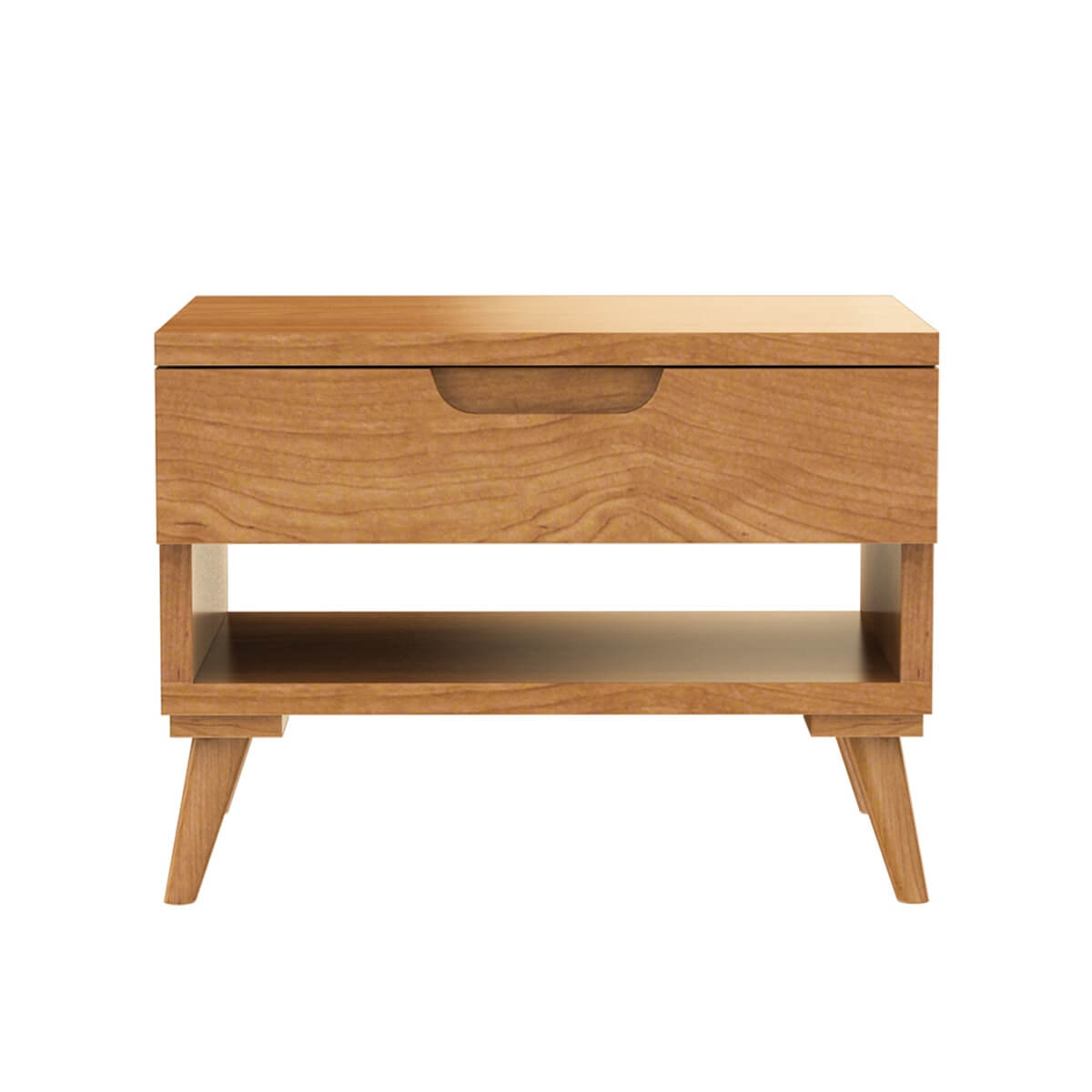 Mid Century Modern Bedside Table | Solid Wood Nightstand with Drawer & Shelf | Minimalist Wooden Side Table