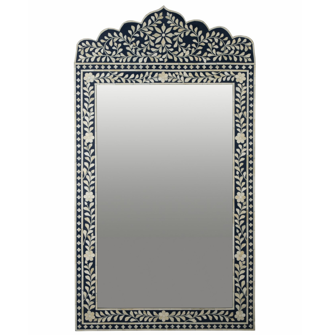 Handmade Bone Inlay Mirror Frame Blue Floral Design Decorative Wall Mirror Luxury Home Decor