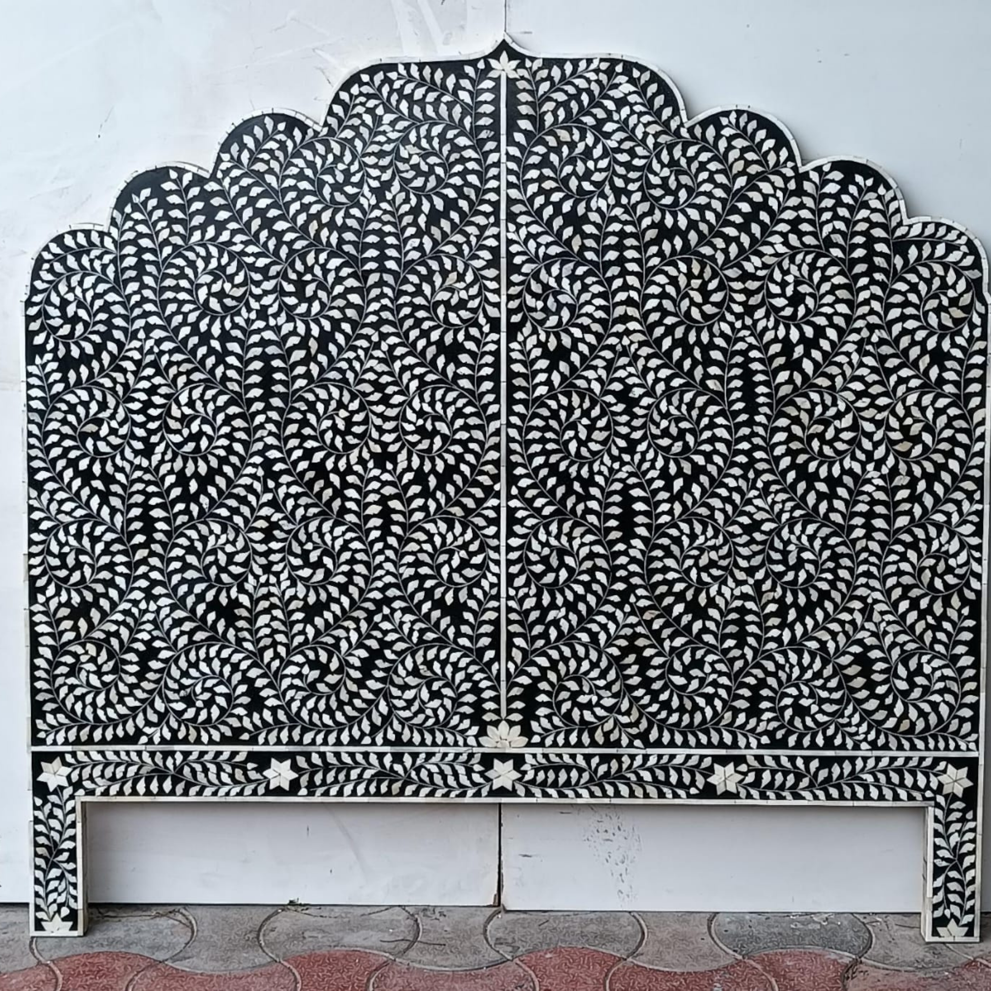 Black Bone Inlay Headboard | Handmade Floral Luxury Bed Headboard