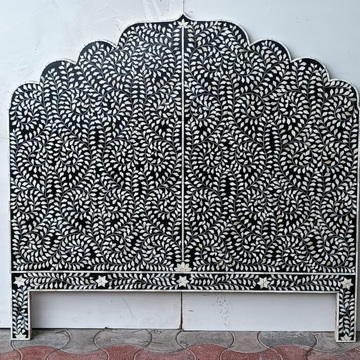 Black Bone Inlay Headboard | Handmade Floral Luxury Bed Headboard