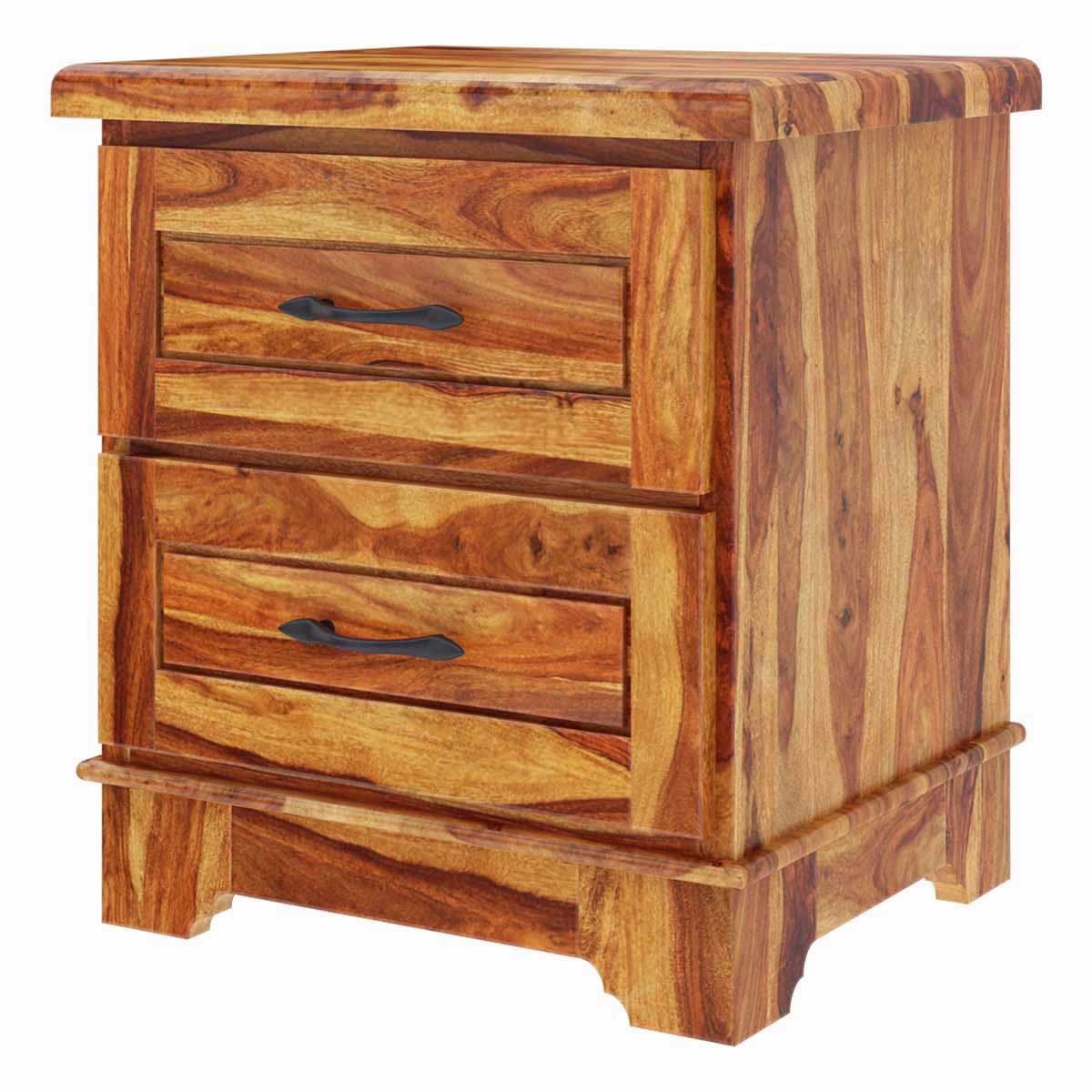 Solid Wood 2 Drawer Nightstand – Handmade Wooden Bedside Table, Rustic Modern Side Cabinet, Natural Wood Bedroom Furniture