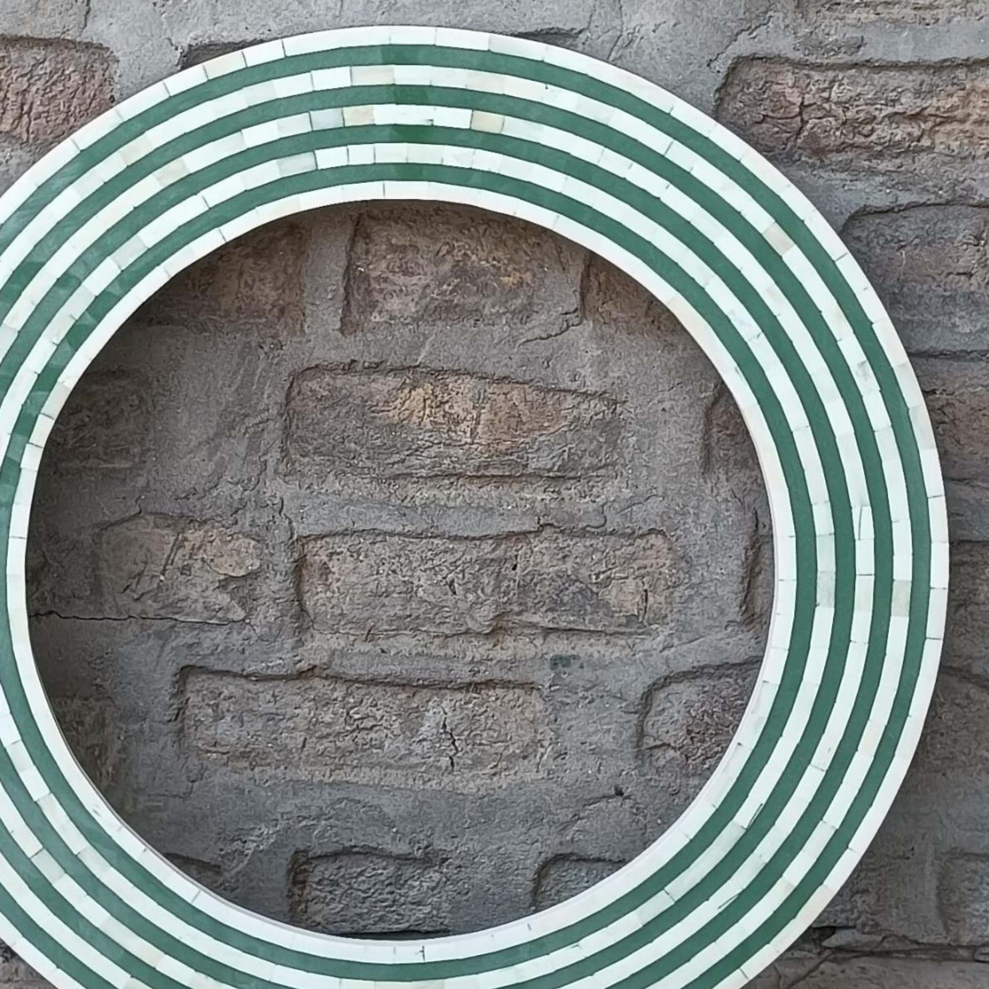 Handmade Green Bone Inlay Round Mirror Frame | Luxury Wall Mirror