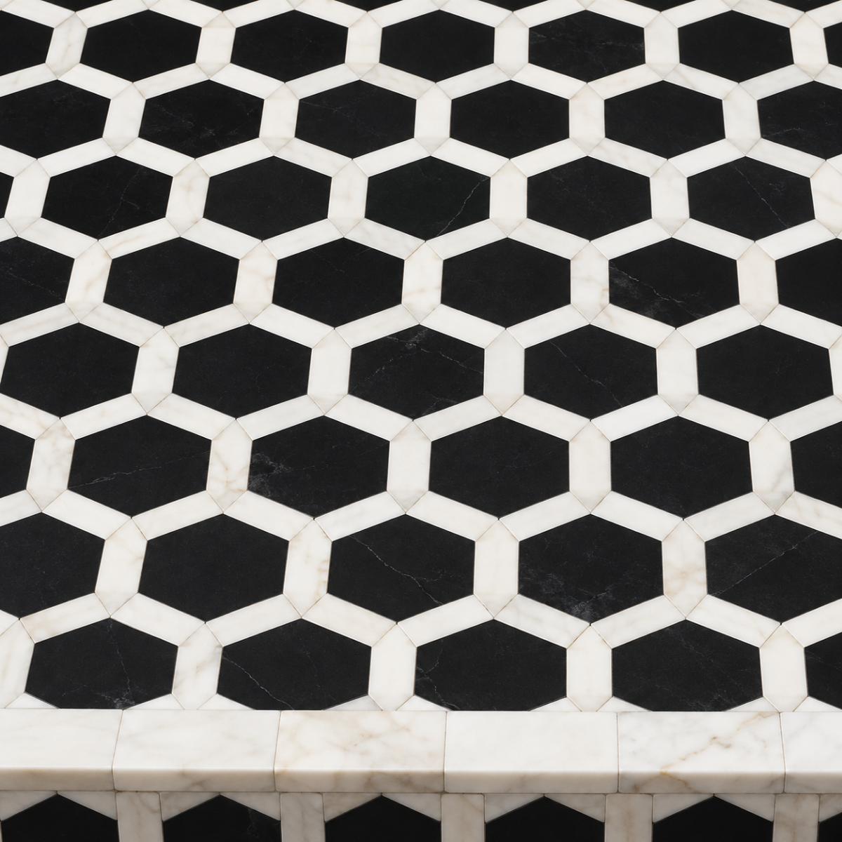 Handmade Black & White Bone Inlay Serving Tray – Geometric Honeycomb Design