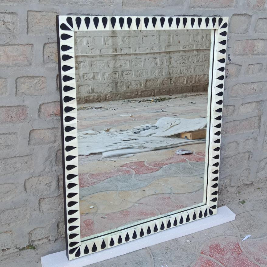 Black Bone Inlay Mirror Teardrop Border Design Handmade Wall Mirror Decorative Modern Bedroom Bathroom Mirror