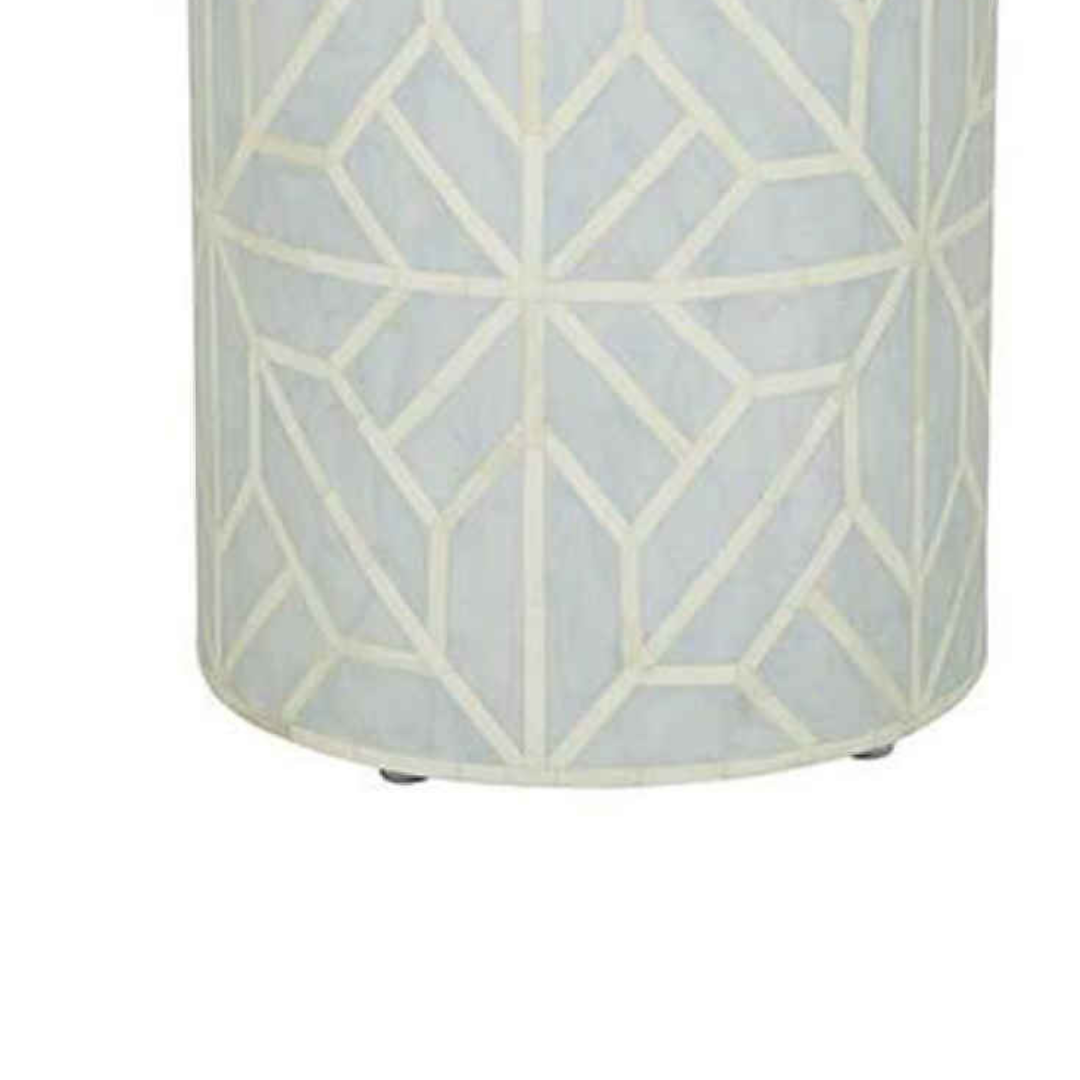 Handmade Bone Inlay Round End Table Blue Geometric Pattern Accent Side Table Modern Luxury Furniture