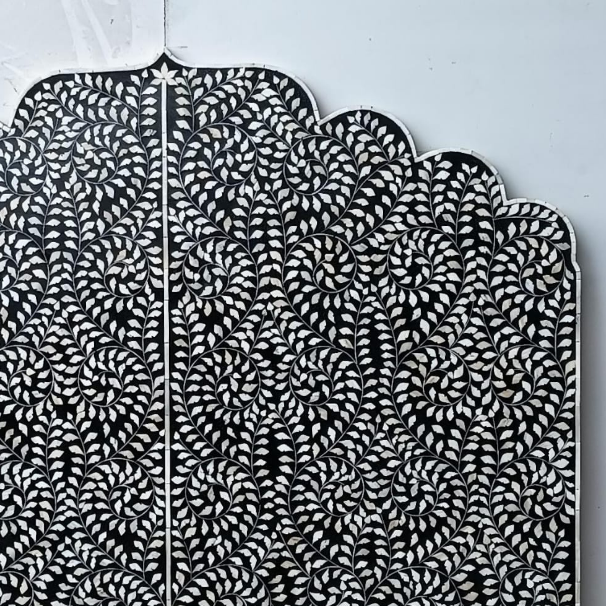 Black Bone Inlay Headboard | Handmade Floral Luxury Bed Headboard