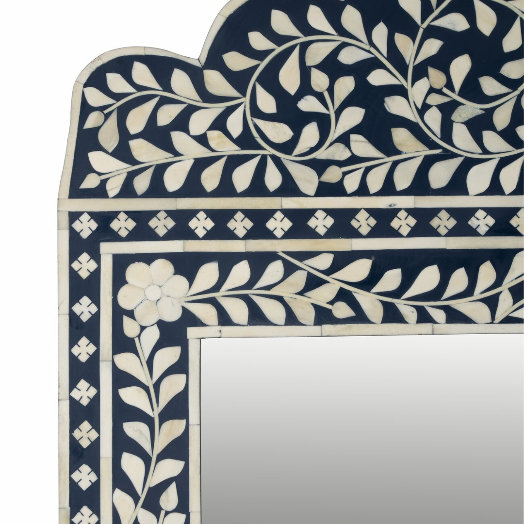 Handmade Bone Inlay Mirror Frame Blue Floral Design Decorative Wall Mirror Luxury Home Decor
