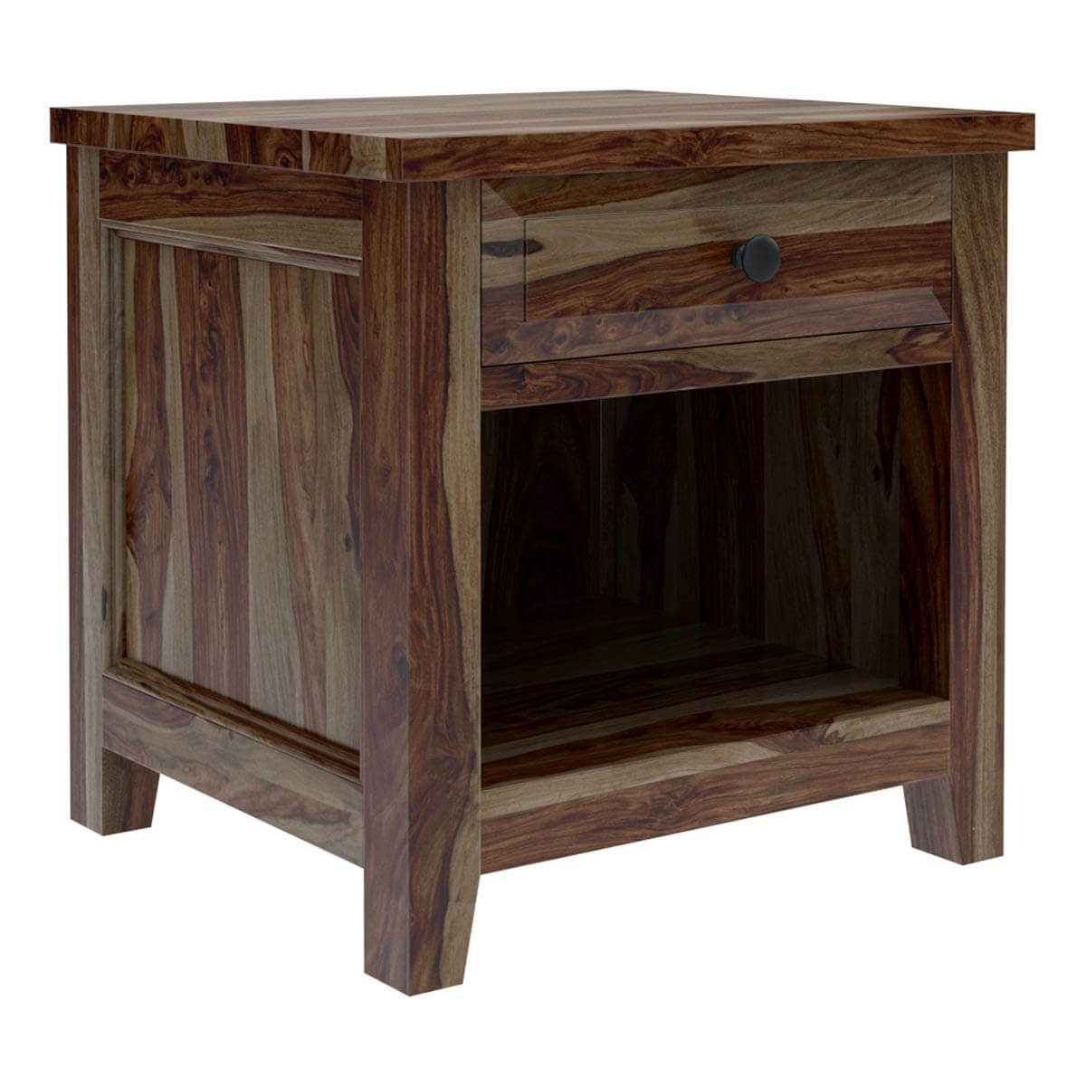 Solid Wood Bedside Table with Drawer & Open Shelf | Modern Rustic Nightstand | Wooden Bedroom Side Table