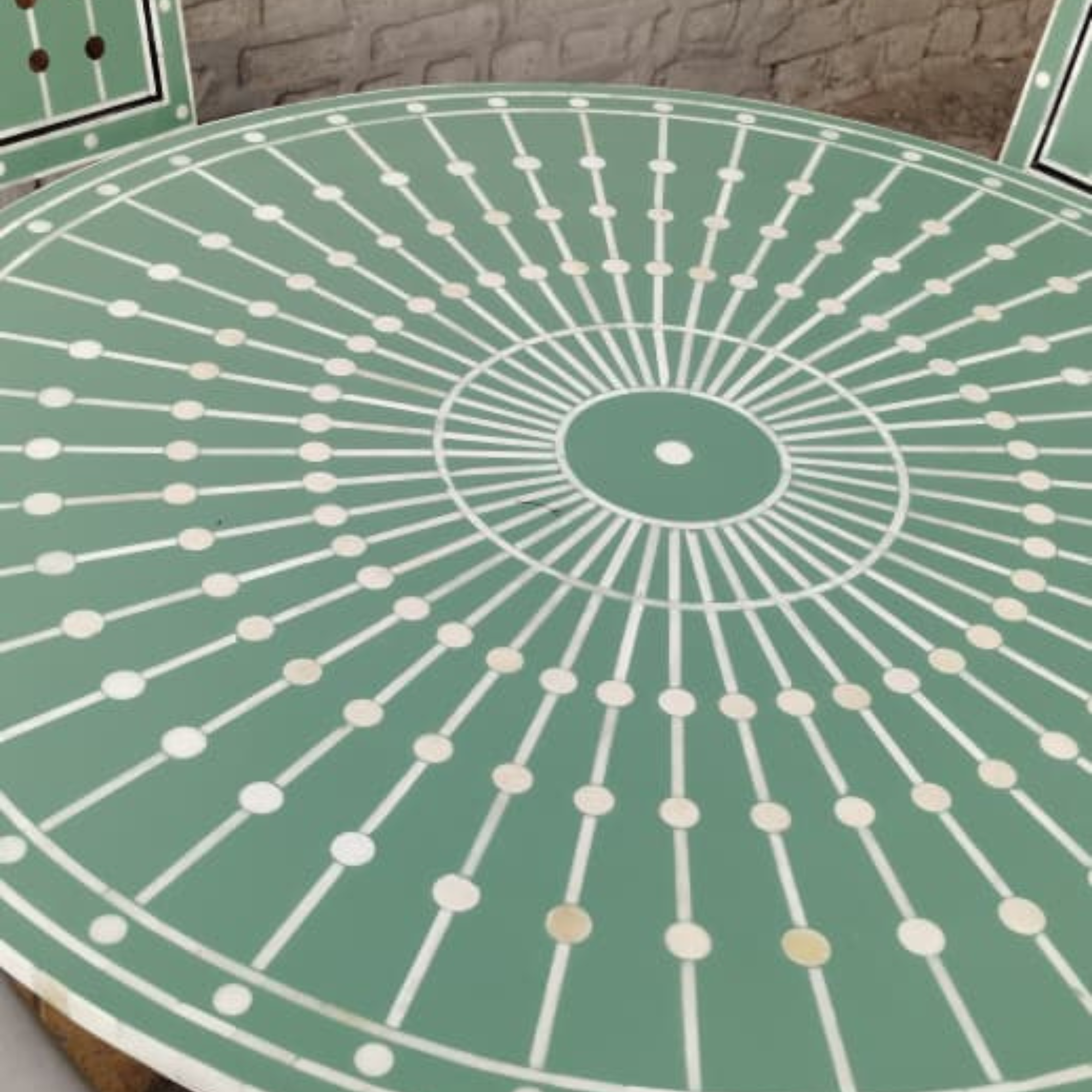 Bone Inlay Dining Table Handmade Luxury Dining Table Geometric Floral Inlay Table Wooden Dining Furniture Boho Chic Home