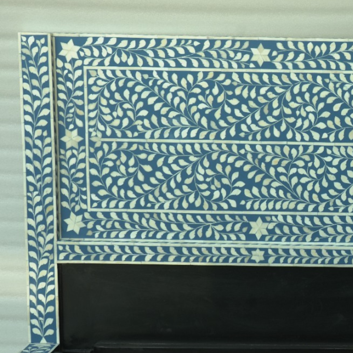 Handmade Blue & White Bone Inlay Bed – Floral Vine Platform Bed Frame