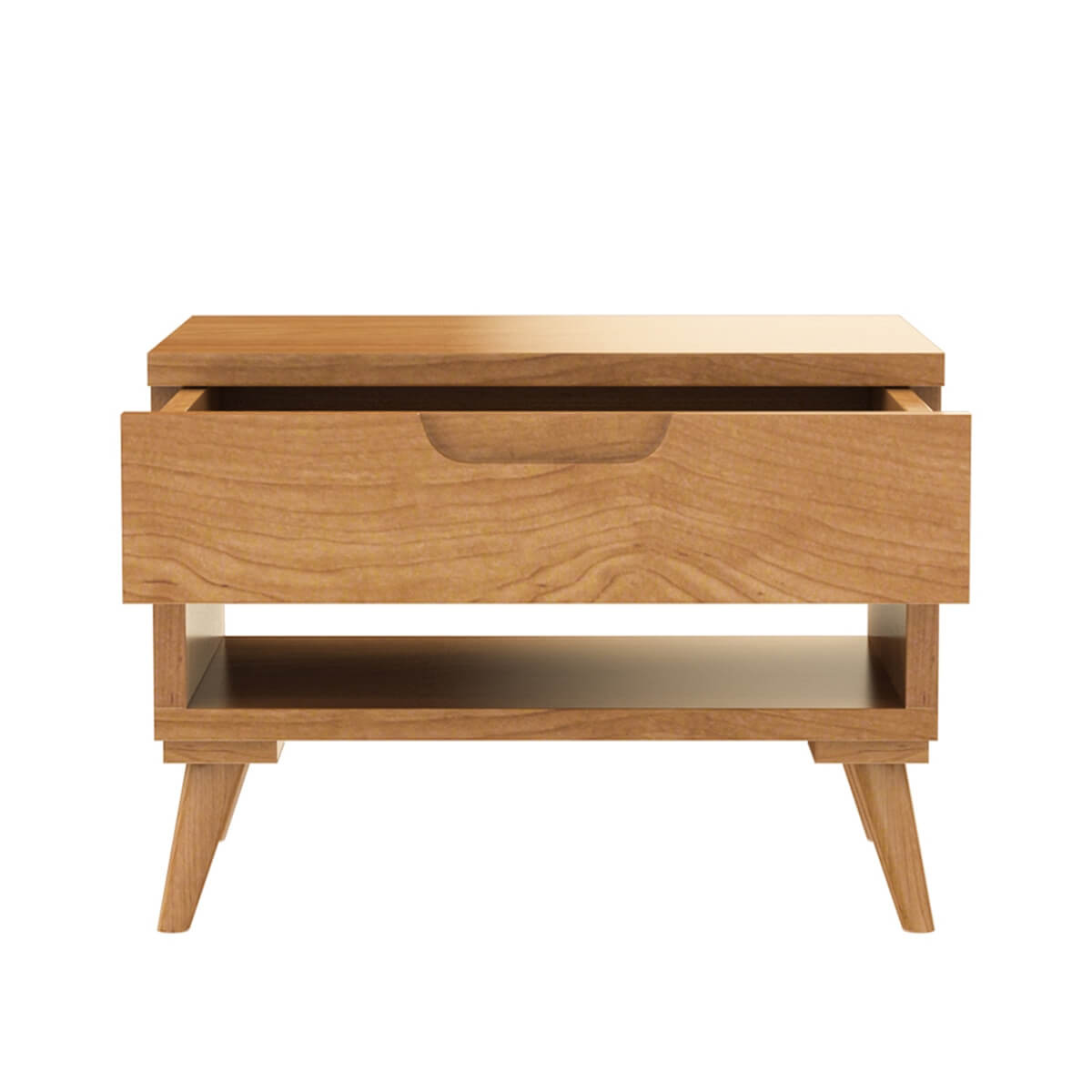 Mid Century Modern Bedside Table | Solid Wood Nightstand with Drawer & Shelf | Minimalist Wooden Side Table