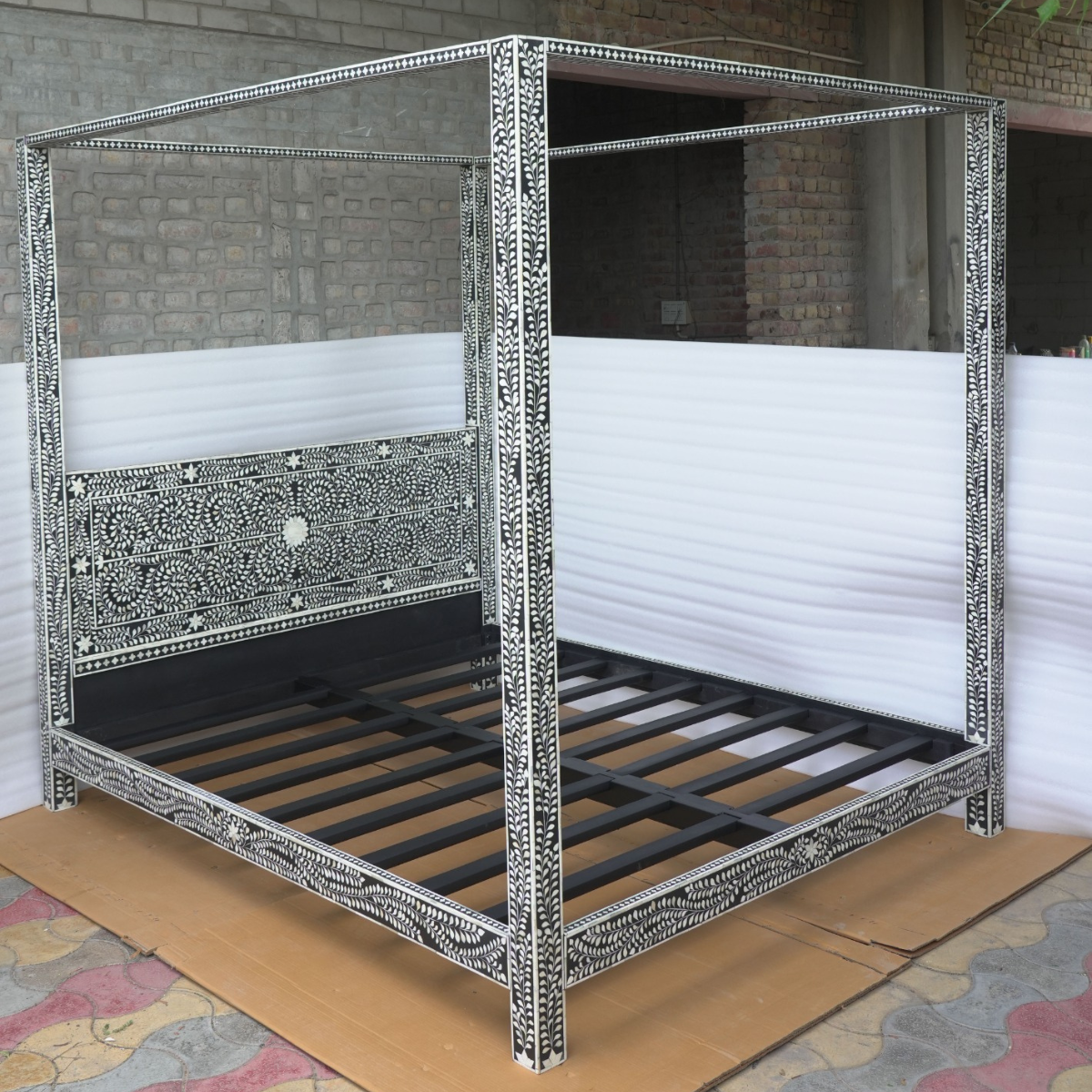 Handmade Bone Inlay Canopy Bed – Luxury Four Poster Bed