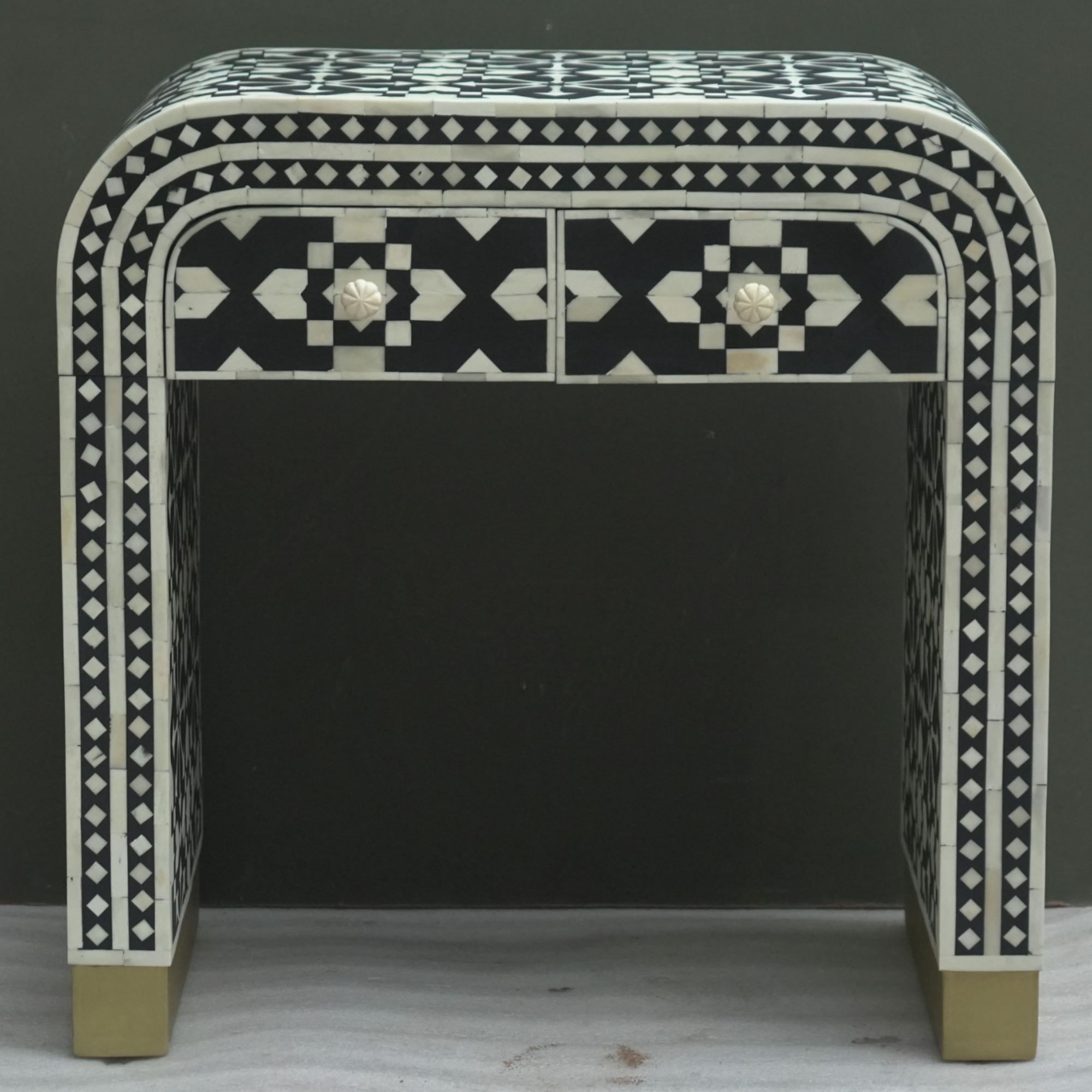 Black  Bone Inlay Console Table | Handmade Waterfall Console Table for Living Room