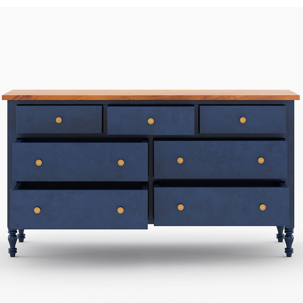 Blue Solid Wood 7 Drawer Dresser, Handmade Wooden Sideboard, Two Tone Storage Cabinet, Luxury Bedroom Furniture, Modern Classic Console