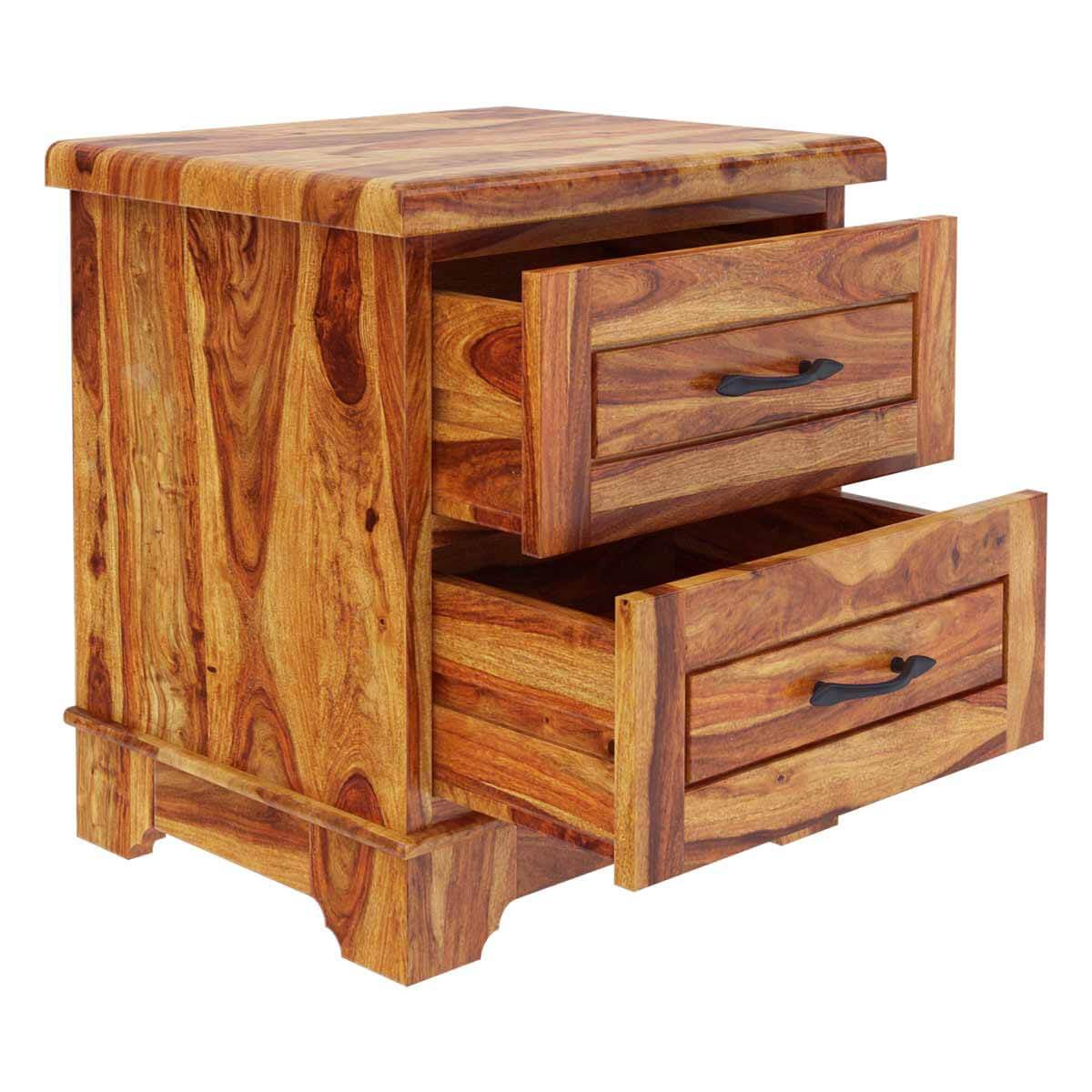 Solid Wood 2 Drawer Nightstand – Handmade Wooden Bedside Table, Rustic Modern Side Cabinet, Natural Wood Bedroom Furniture