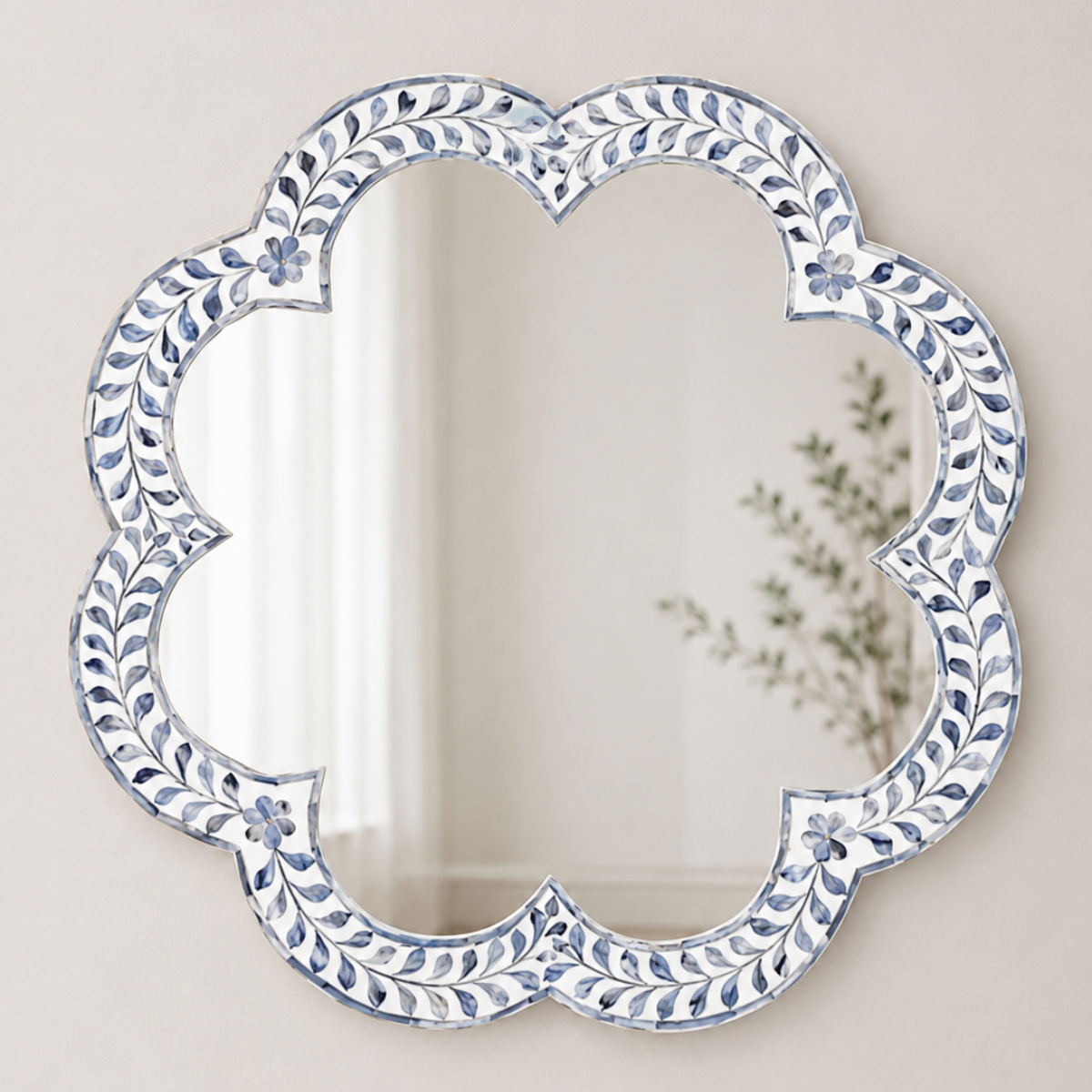 Blue Floral Bone Inlay Mirror | Handmade Moroccan Wall Mirror