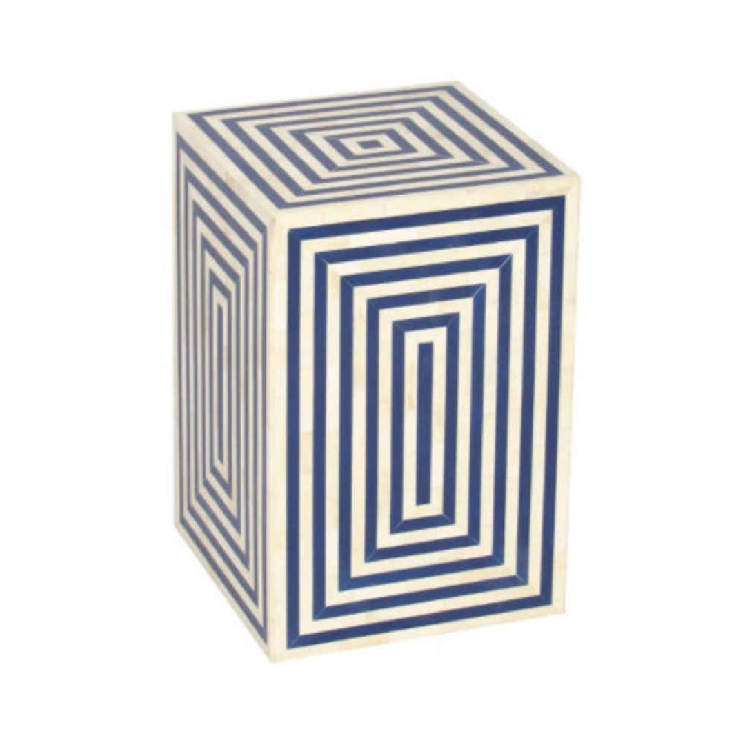 Blue Geometric Bone Inlay End Table Handmade Modern Side Table Luxury Living Room Furniture