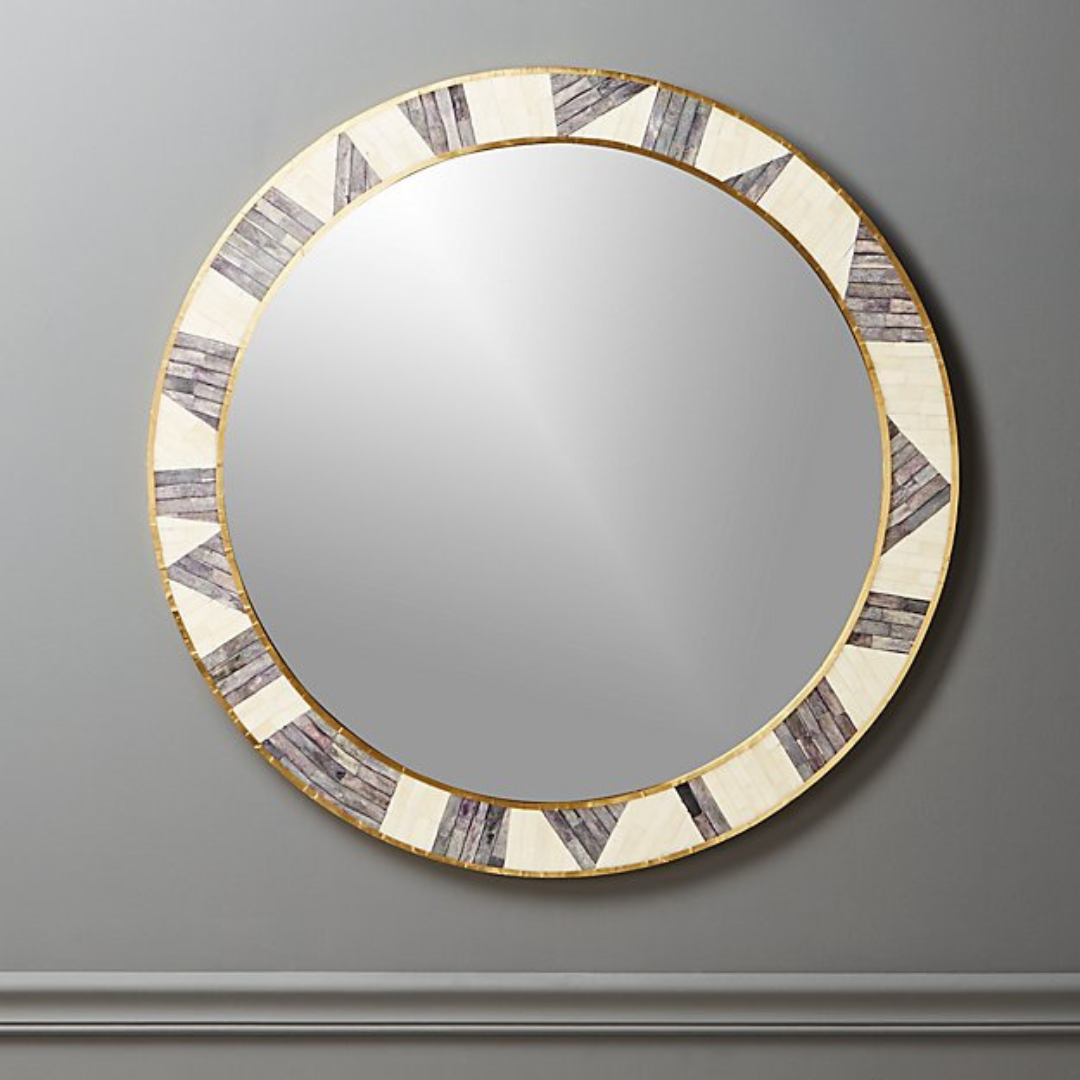 Modern Geometric Bone Inlay Round Mirror Handmade Luxury Wall Mirror Neutral Home Decor