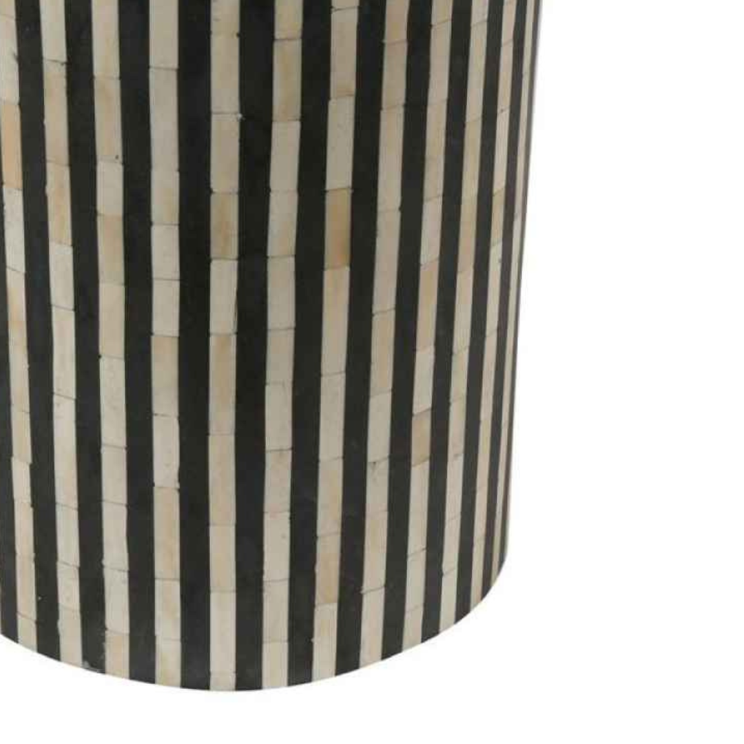 Handmade Bone Inlay Round End Table Black White Stripe Pattern Modern Accent Side Table Luxury Furniture