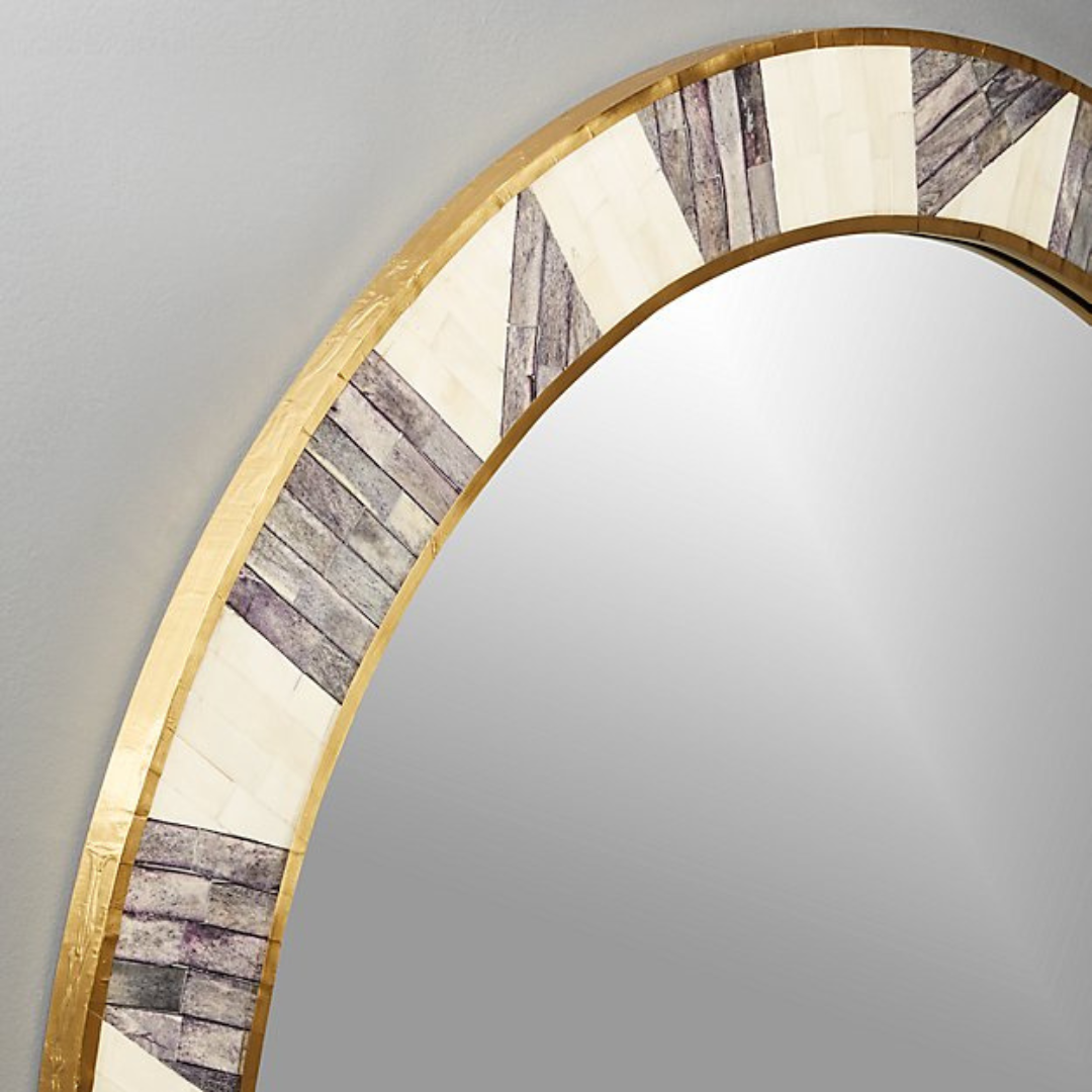 Modern Geometric Bone Inlay Round Mirror Handmade Luxury Wall Mirror Neutral Home Decor