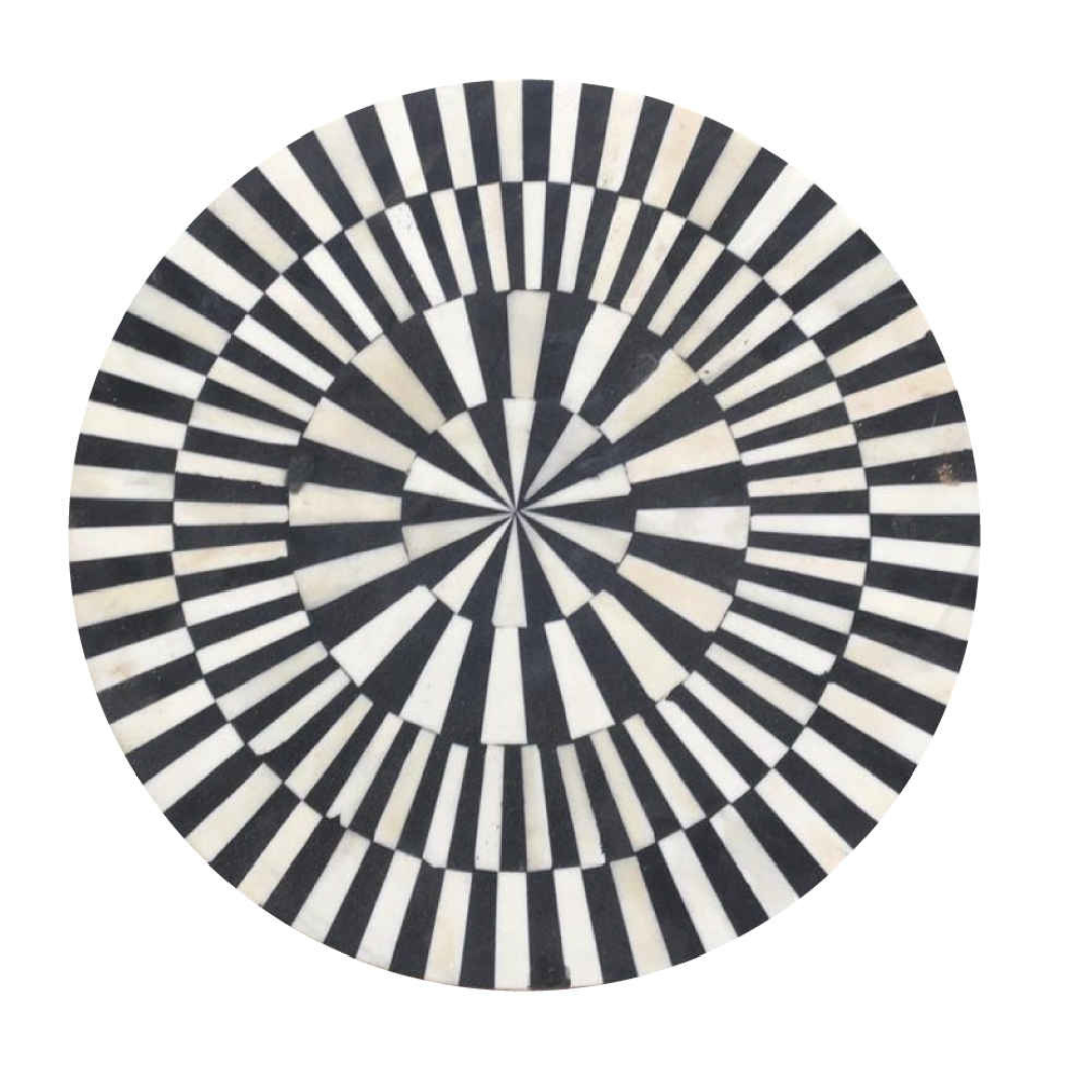 Handmade Bone Inlay Round End Table Black White Stripe Pattern Modern Accent Side Table Luxury Furniture