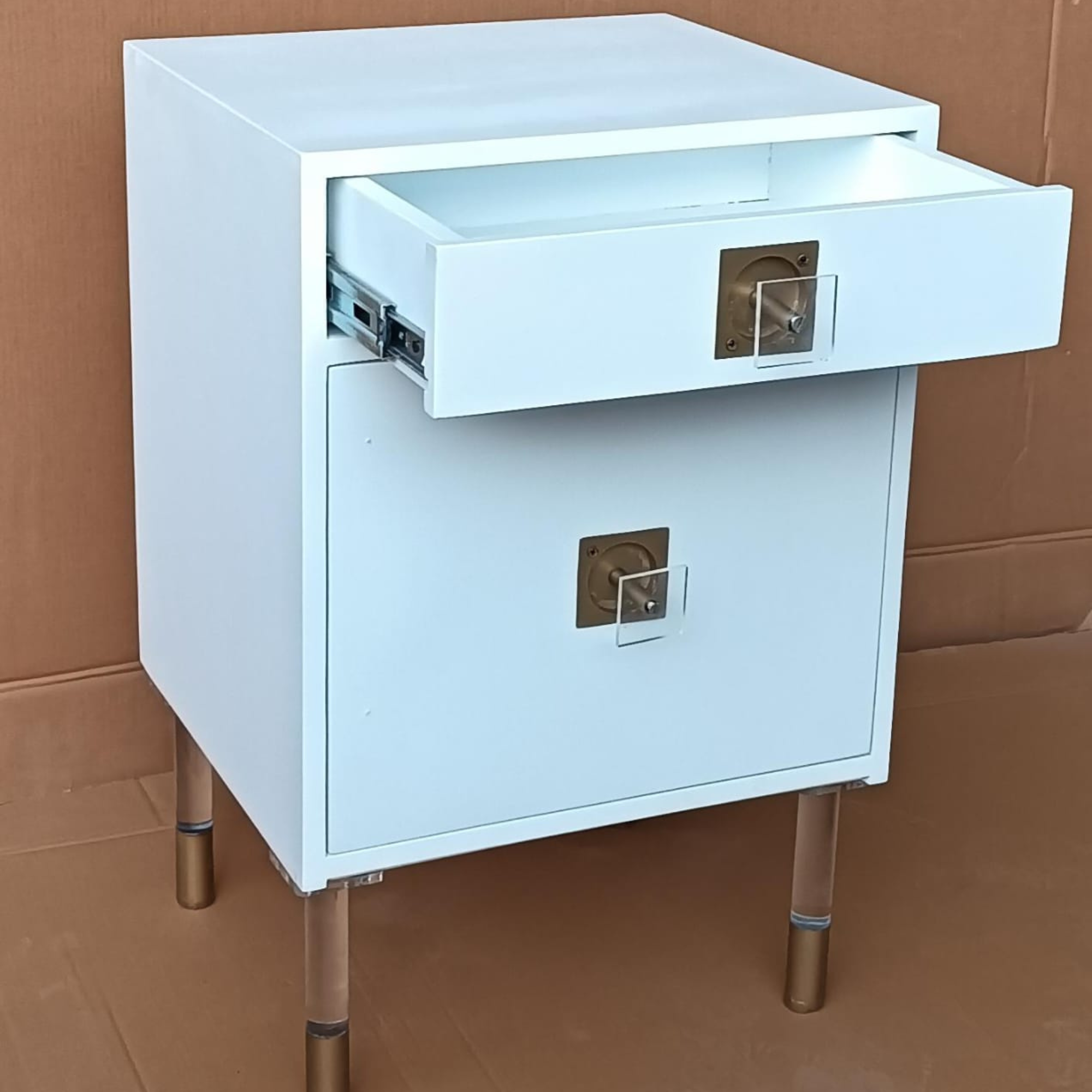 Modern Wooden Bedside Table with Drawer and Cabinet Door