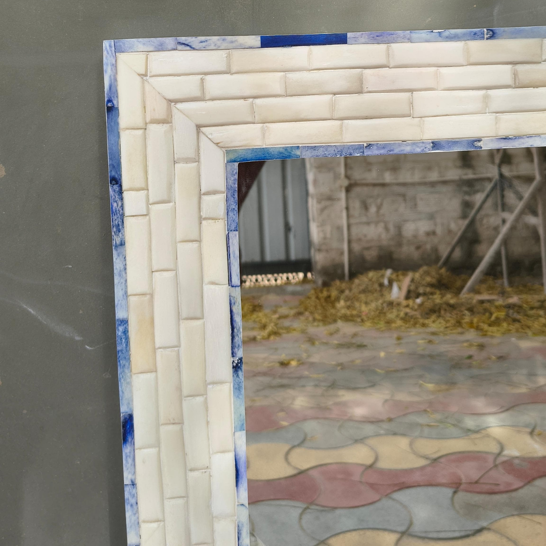 Blue Bone Inlay Mirror – Handmade Decorative Wall Mirror Frame