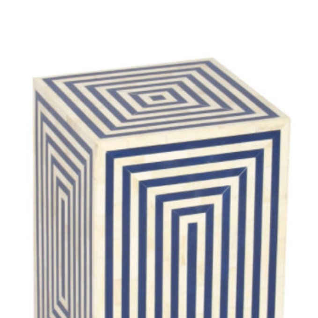 Blue Geometric Bone Inlay End Table Handmade Modern Side Table Luxury Living Room Furniture