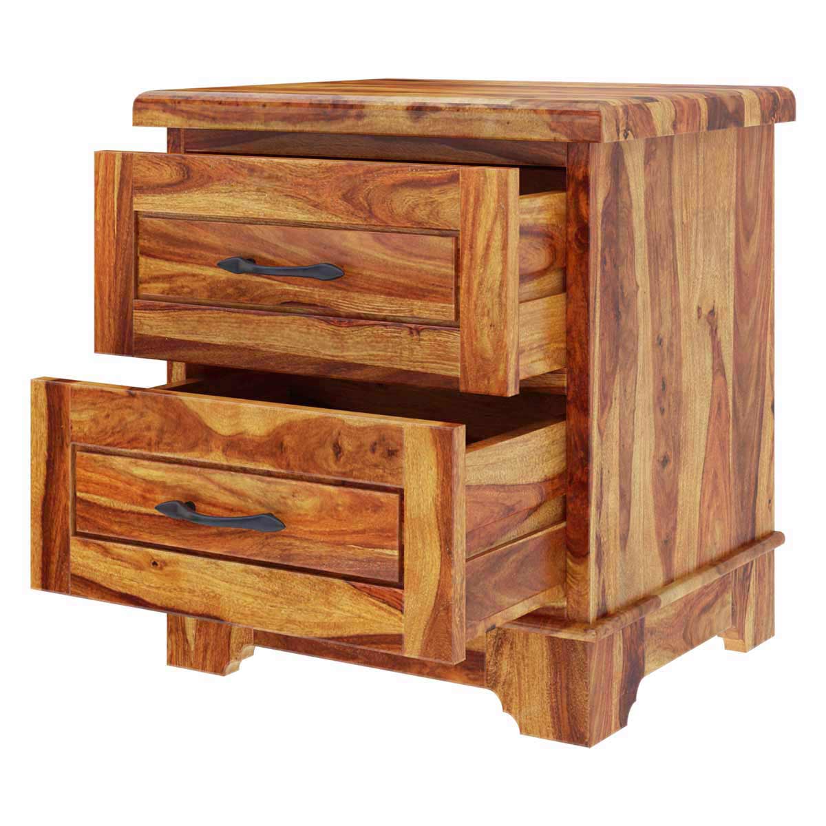 Solid Wood 2 Drawer Nightstand – Handmade Wooden Bedside Table, Rustic Modern Side Cabinet, Natural Wood Bedroom Furniture