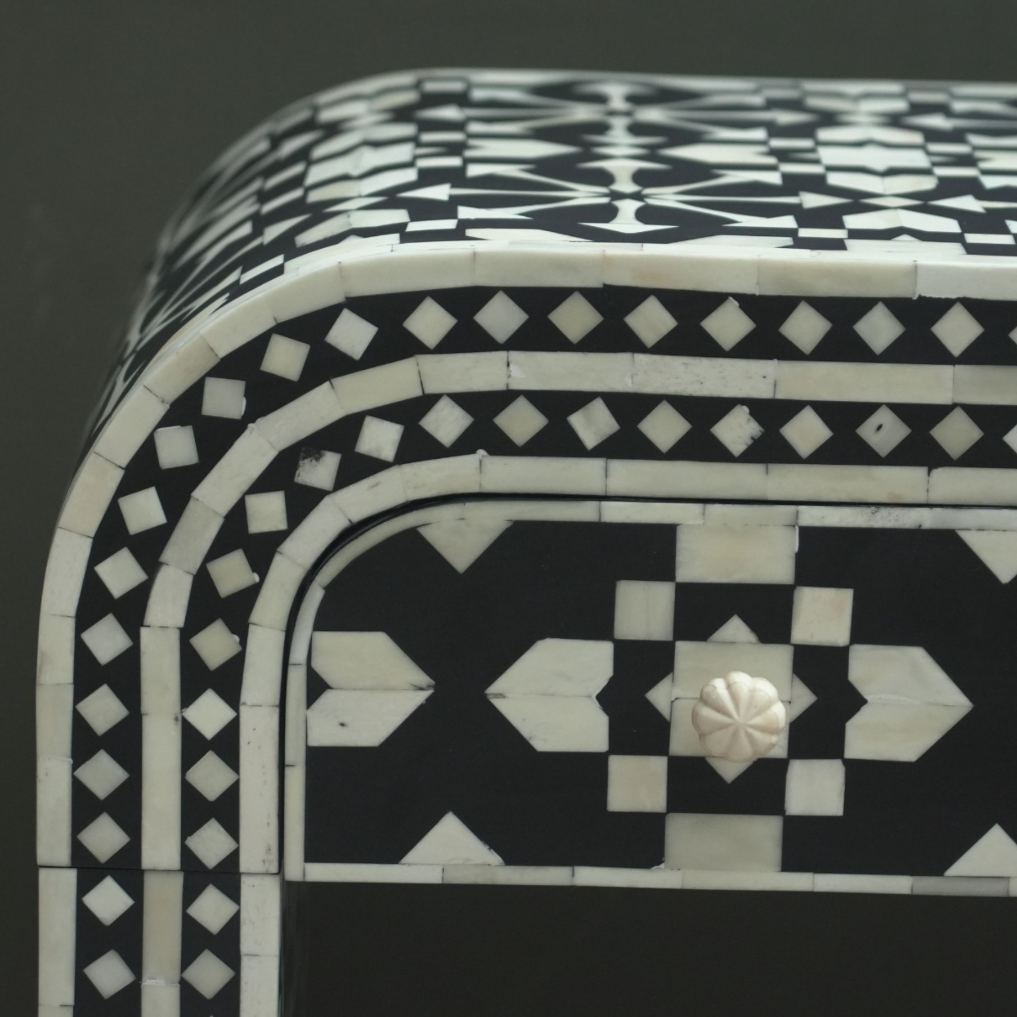 Black  Bone Inlay Console Table | Handmade Waterfall Console Table for Living Room