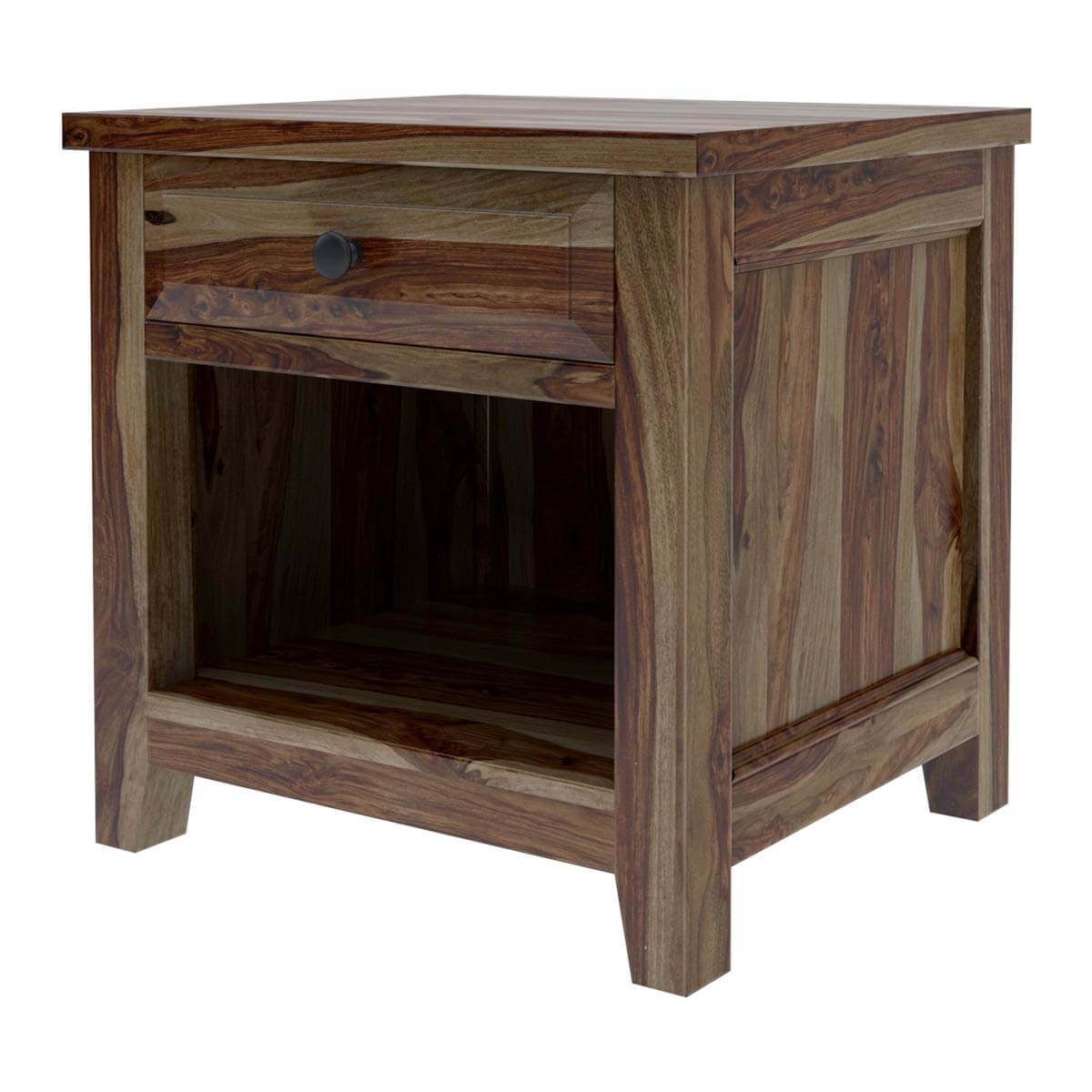 Solid Wood Bedside Table with Drawer & Open Shelf | Modern Rustic Nightstand | Wooden Bedroom Side Table