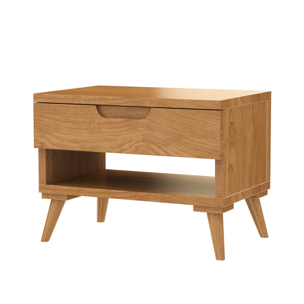 Mid Century Modern Bedside Table | Solid Wood Nightstand with Drawer & Shelf | Minimalist Wooden Side Table