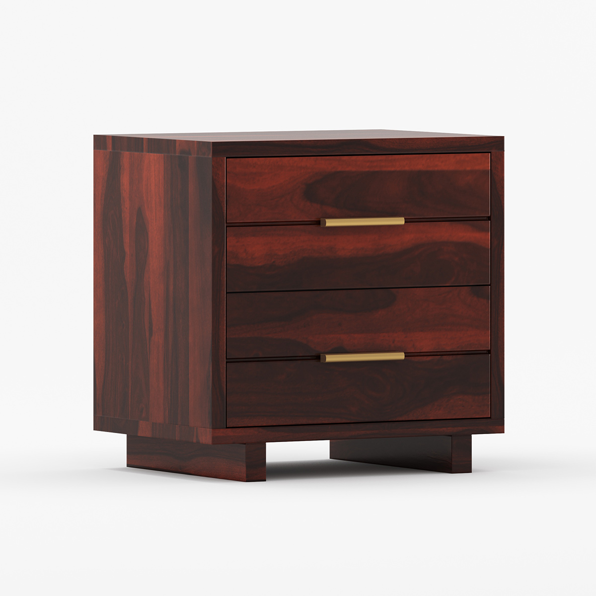 Luxury Solid Wood Bedside Table with 3 Drawers | Modern Dark Wood Nightstand | Minimalist Bedroom Side Table