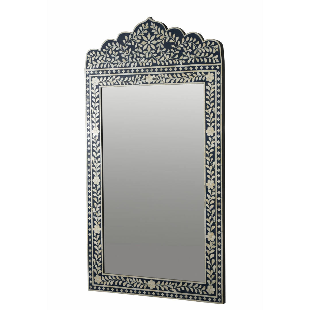 Handmade Bone Inlay Mirror Frame Blue Floral Design Decorative Wall Mirror Luxury Home Decor