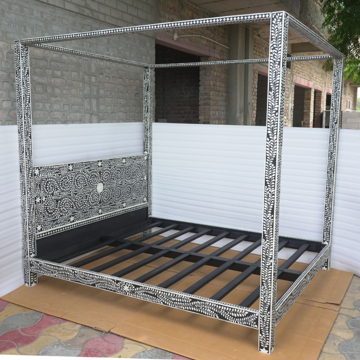 Handmade Bone Inlay Canopy Bed – Luxury Four Poster Bed