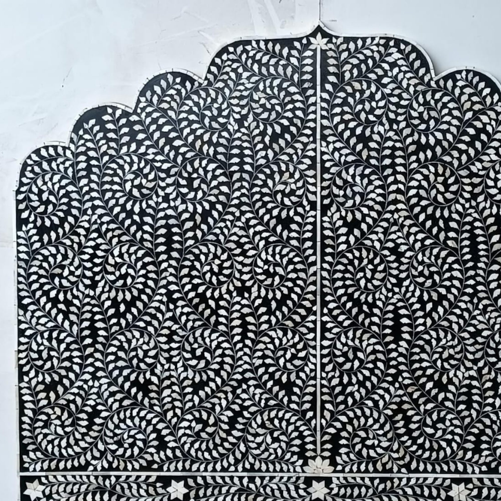 Black Bone Inlay Headboard | Handmade Floral Luxury Bed Headboard