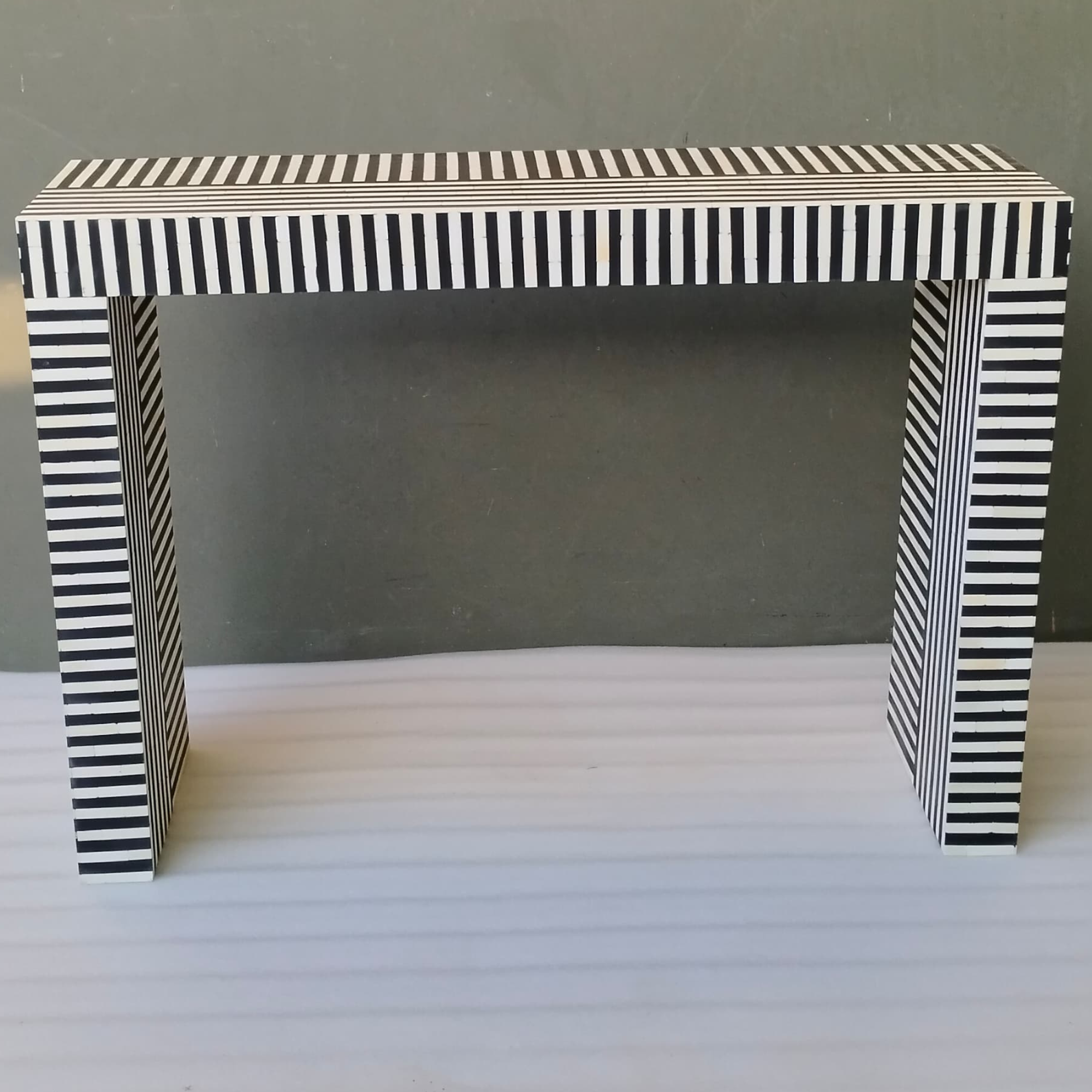 Handmade Bone Inlay Console Table – Black White Striped Entryway Table, Modern Hallway Table, Luxury Inlay Furniture
