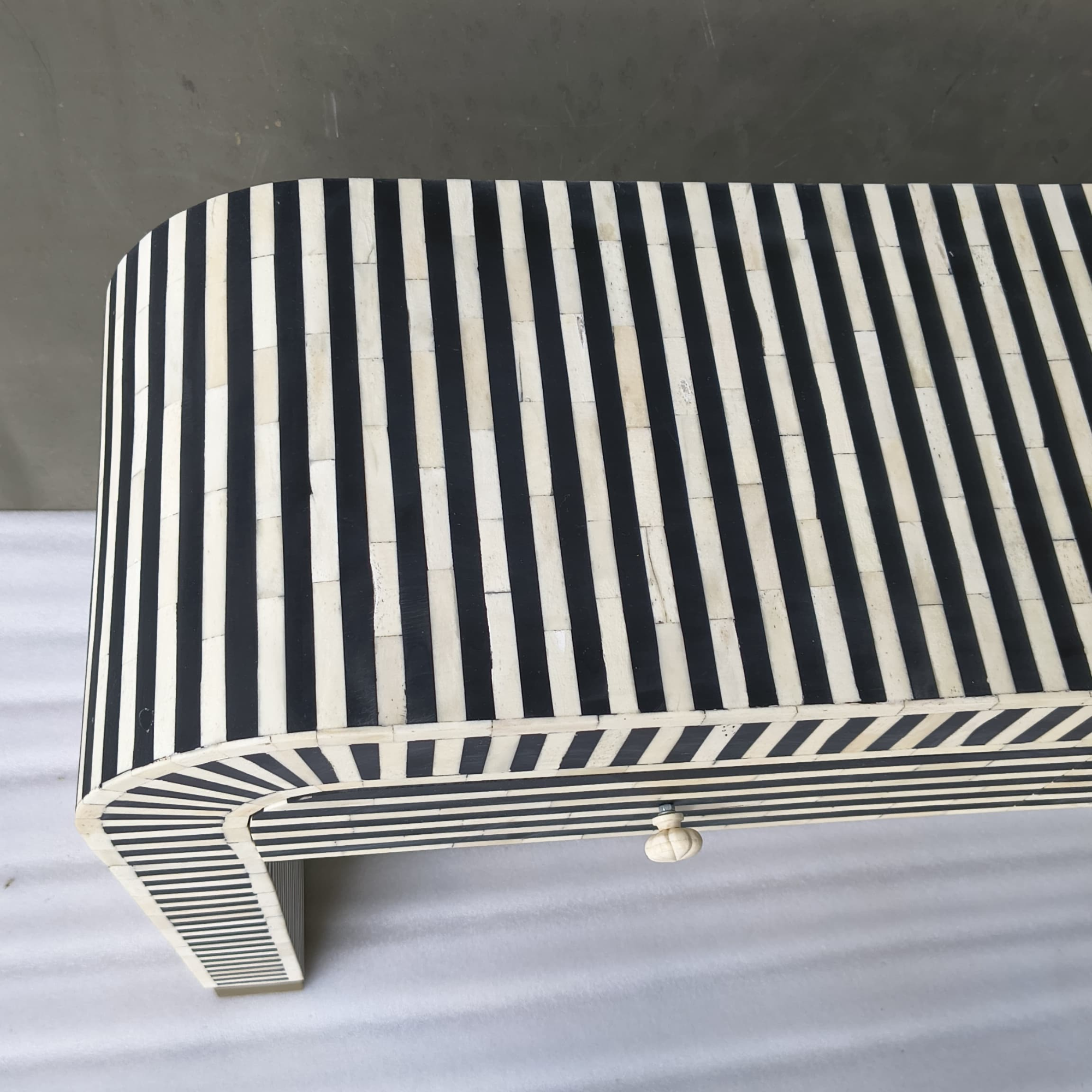Handmade Bone Inlay Console Table – Black White Striped Entryway Table with Drawers, Modern Hallway Furniture