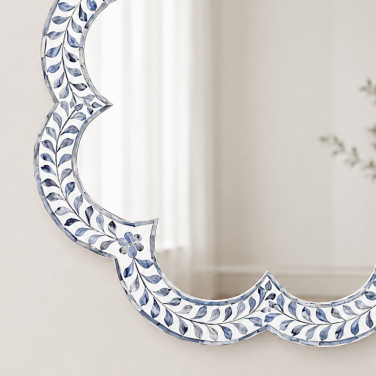 Blue Floral Bone Inlay Mirror | Handmade Moroccan Wall Mirror