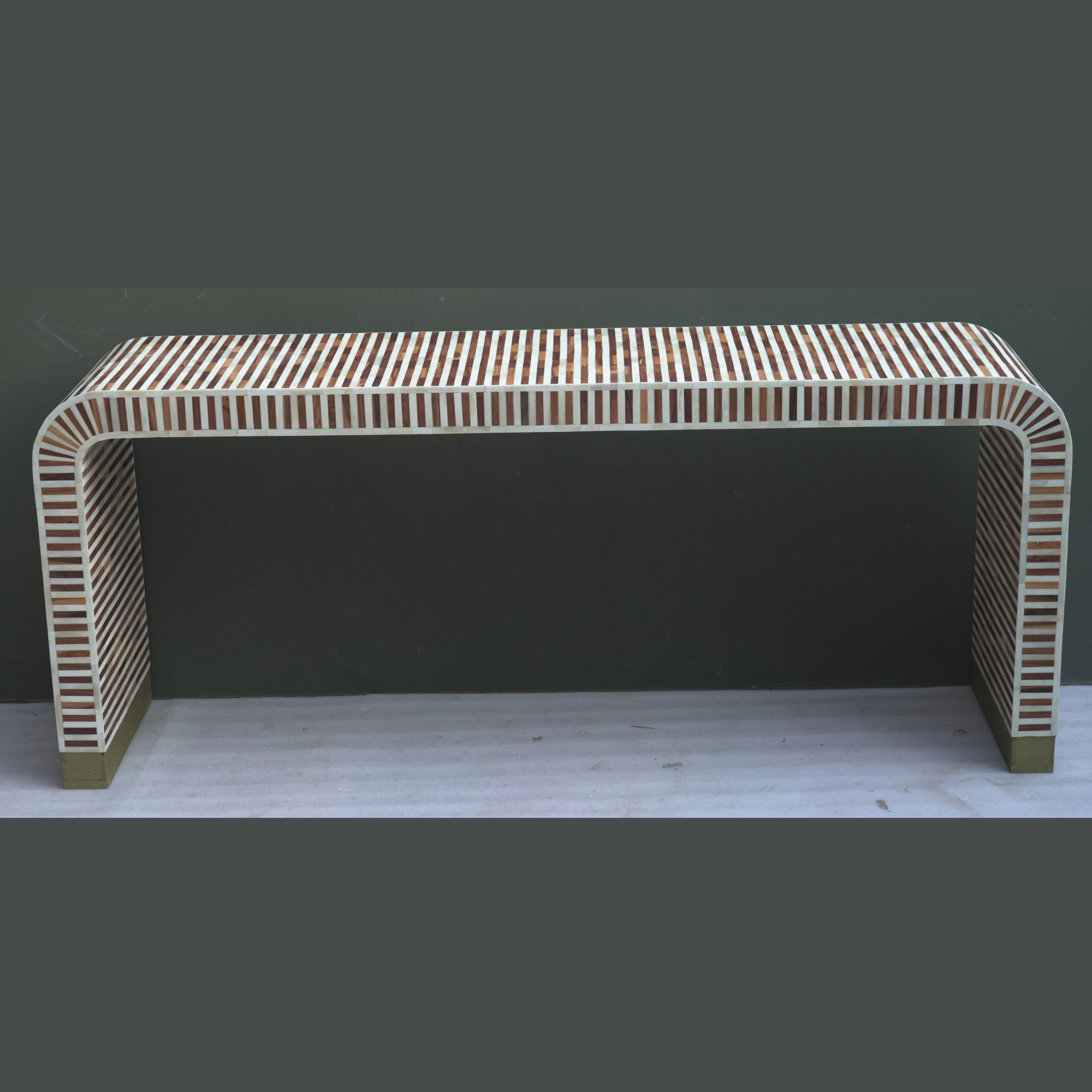Handmade Bone Inlay Waterfall Console Table – Brown Stripe Design