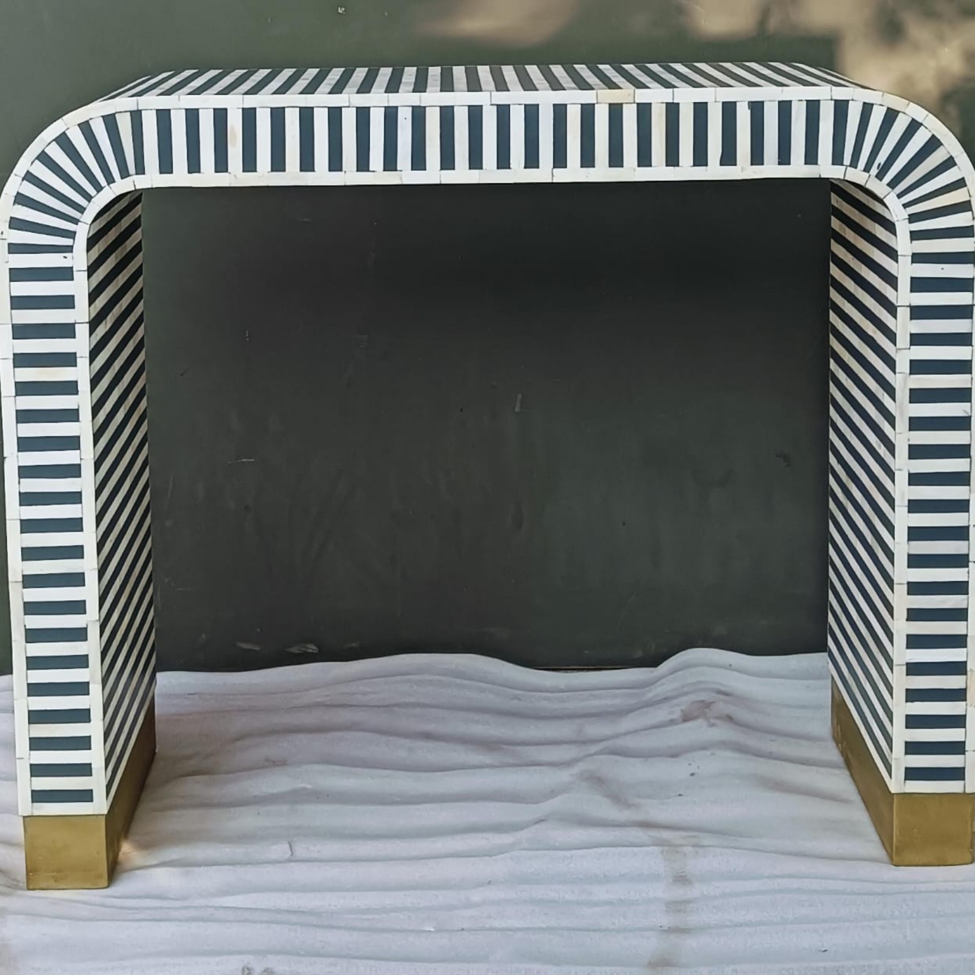 Black & White Striped Bone Inlay Console Table | Modern Arch Entryway Table