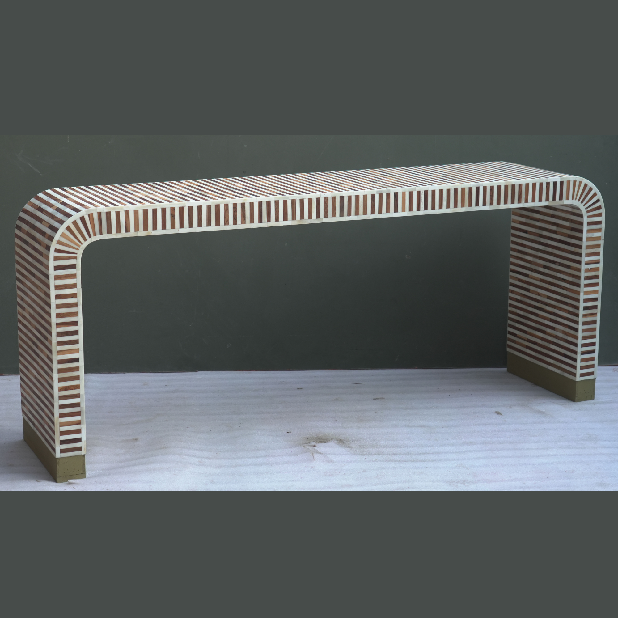 Handmade Bone Inlay Waterfall Console Table – Brown Stripe Design