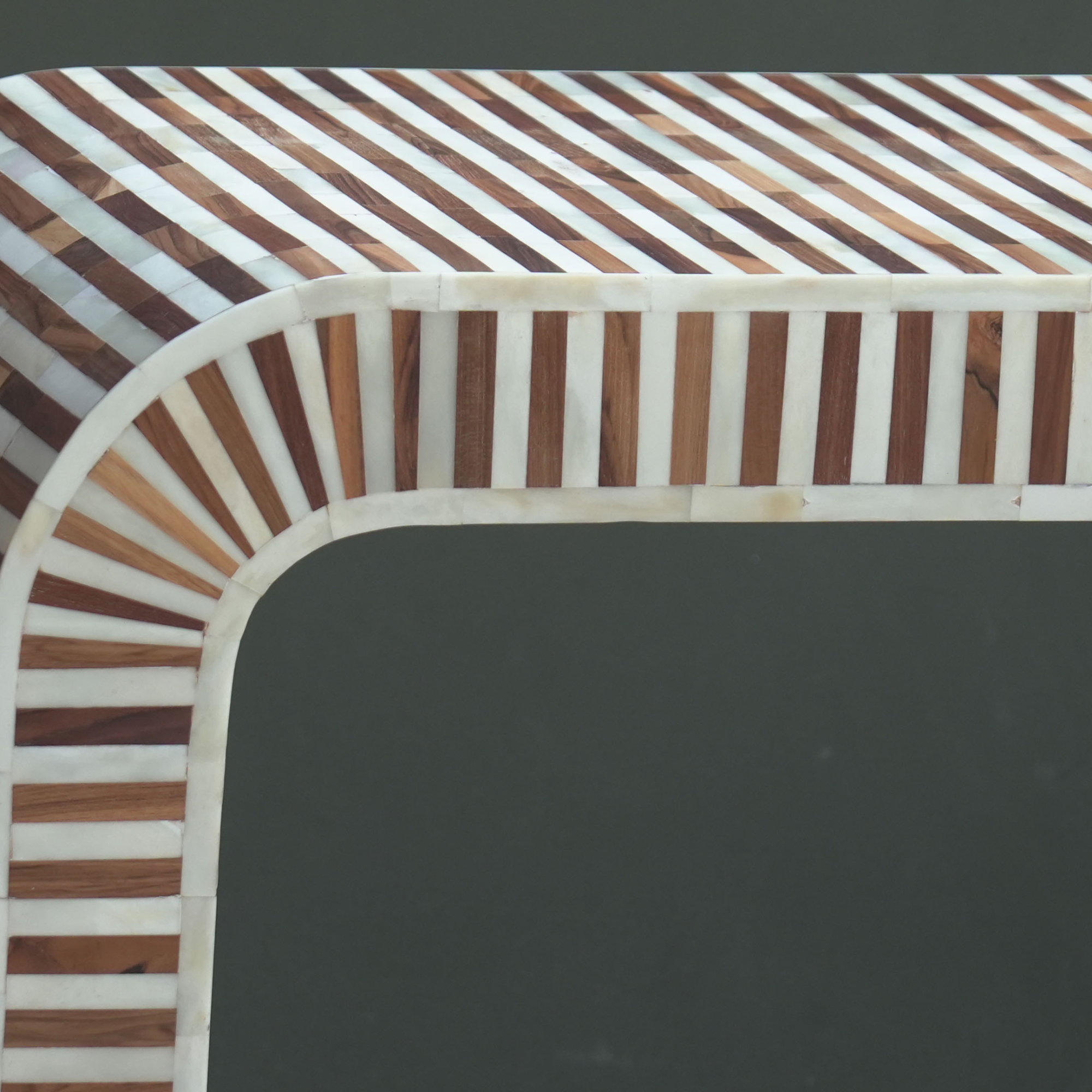 Handmade Bone Inlay Waterfall Console Table – Brown Stripe Design