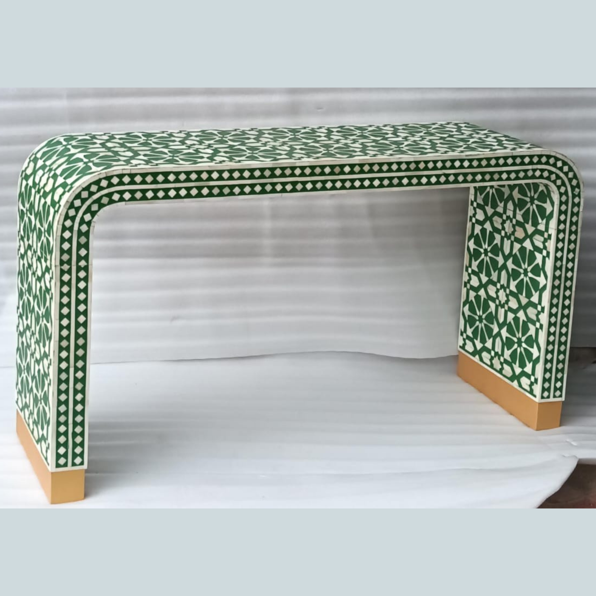 Green Bone Inlay Coffee Table | Handmade Waterfall Coffee Table for Living Room