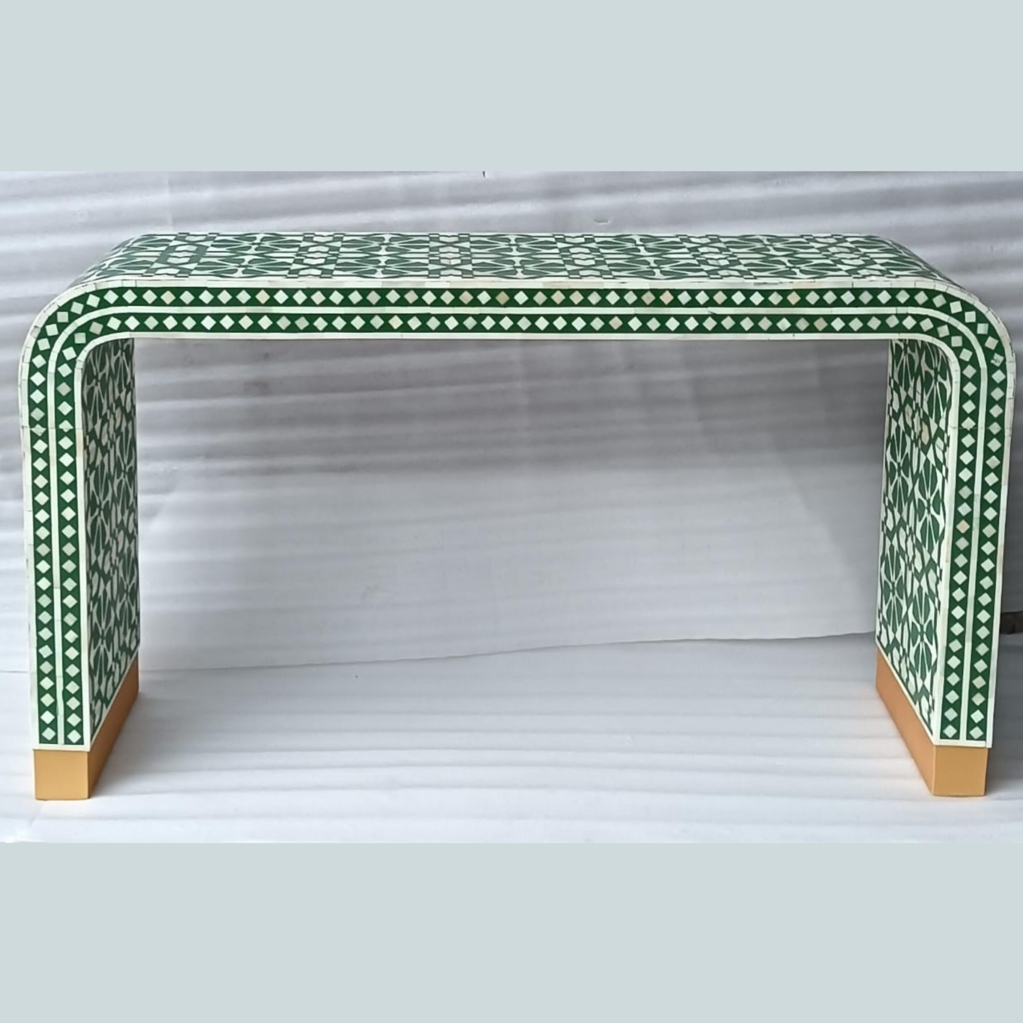 Green Bone Inlay Coffee Table | Handmade Waterfall Coffee Table for Living Room