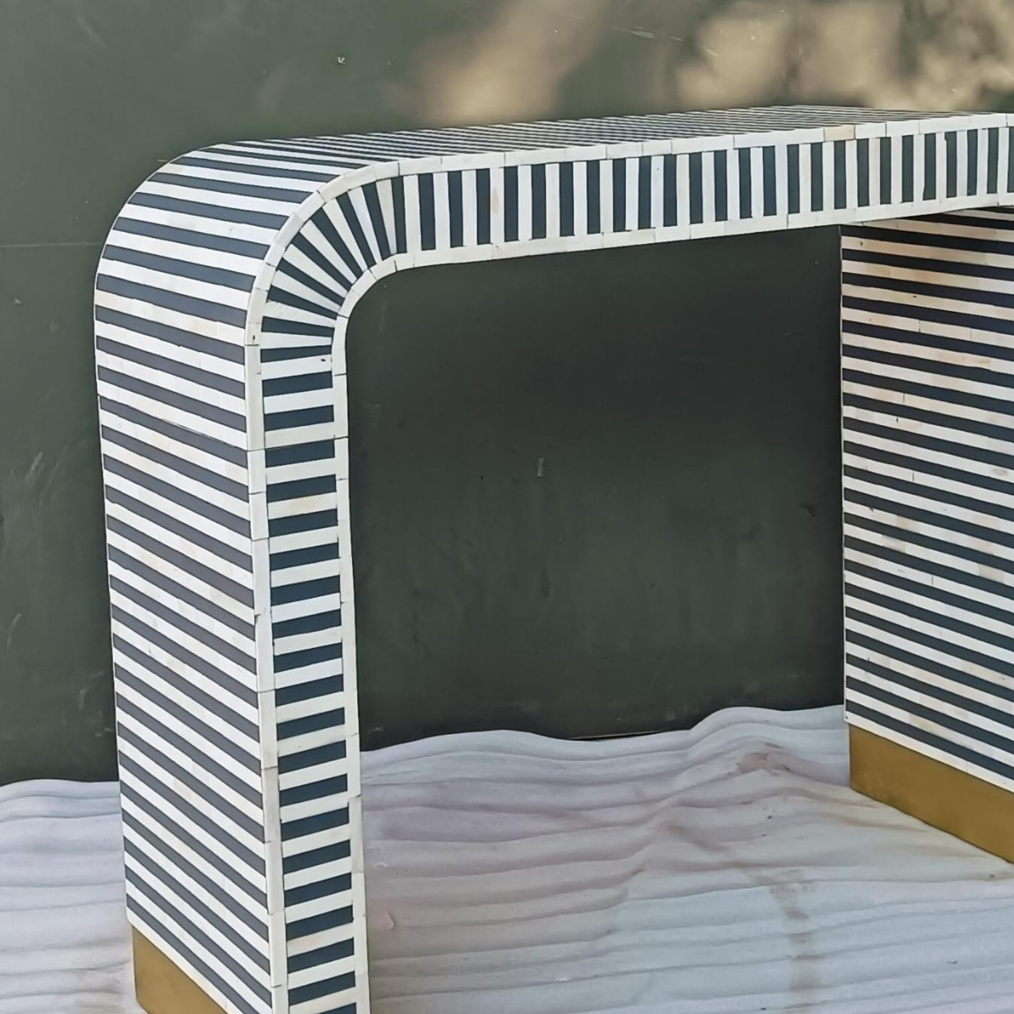 Black & White Striped Bone Inlay Console Table | Modern Arch Entryway Table
