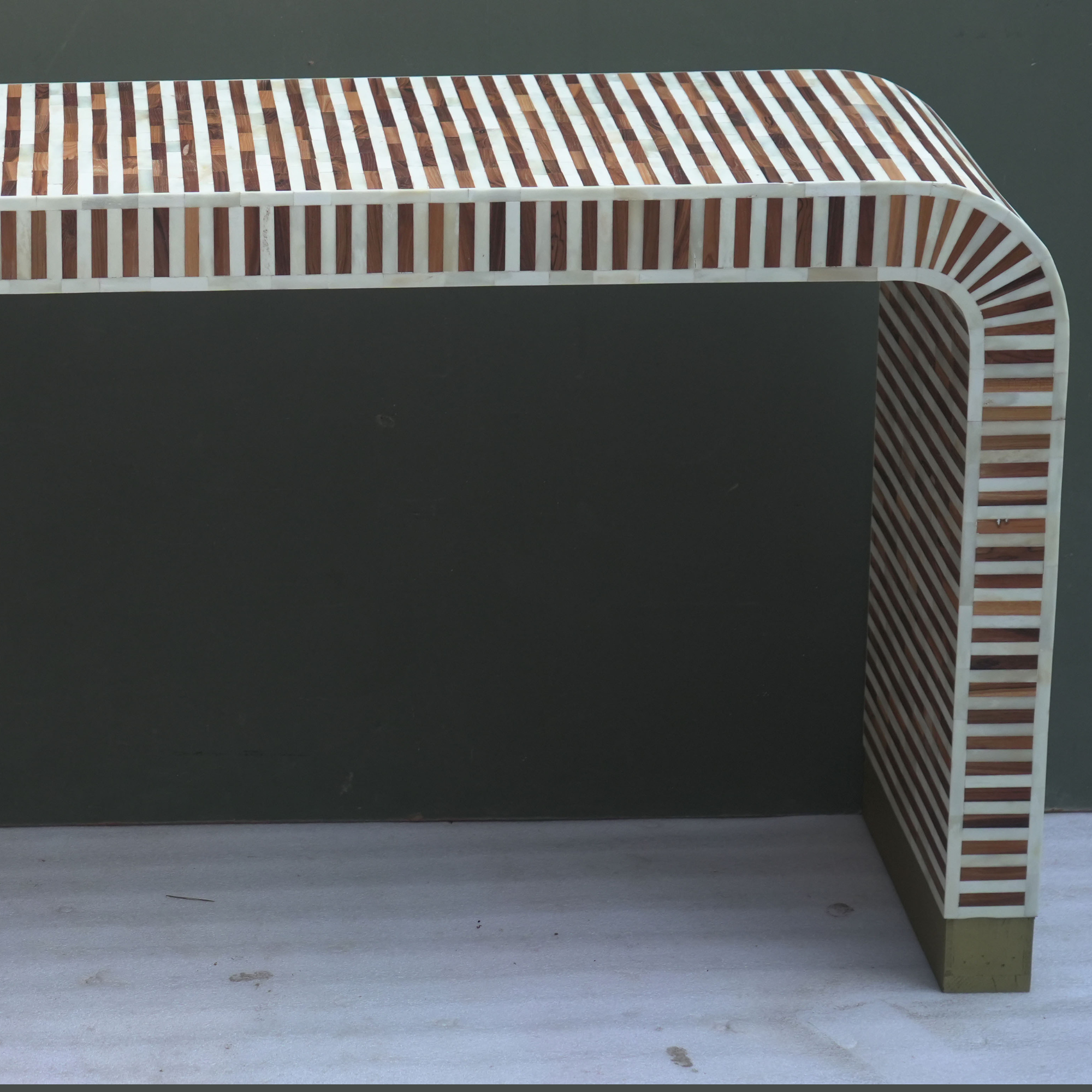 Handmade Bone Inlay Waterfall Console Table – Brown Stripe Design