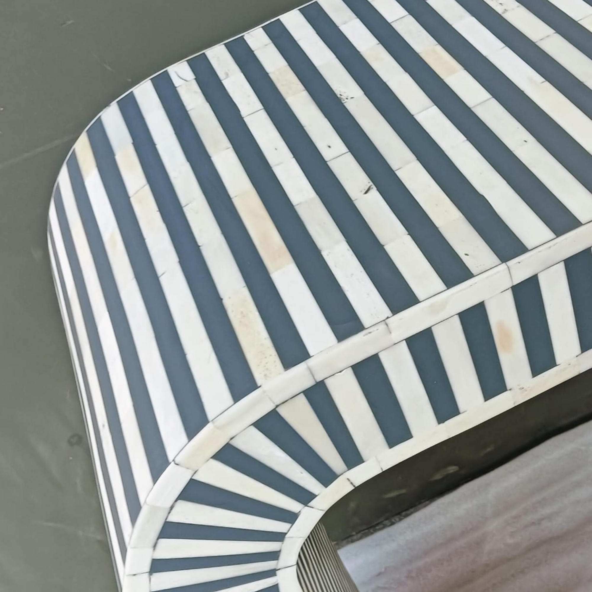 Black & White Striped Bone Inlay Console Table | Modern Arch Entryway Table